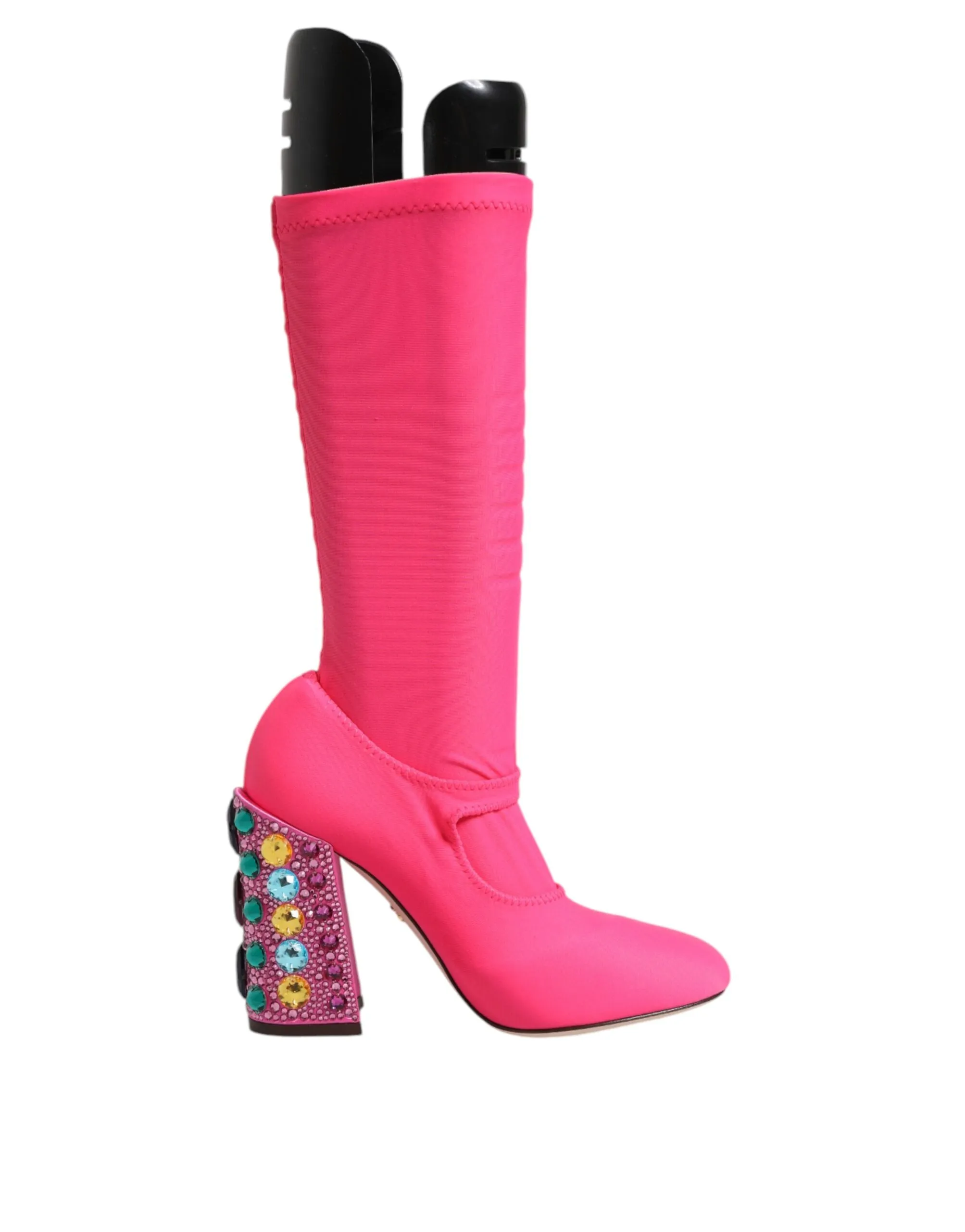 Dolce & Gabbana Women's Pink Nylon Crystal Vally High Boots Shoes