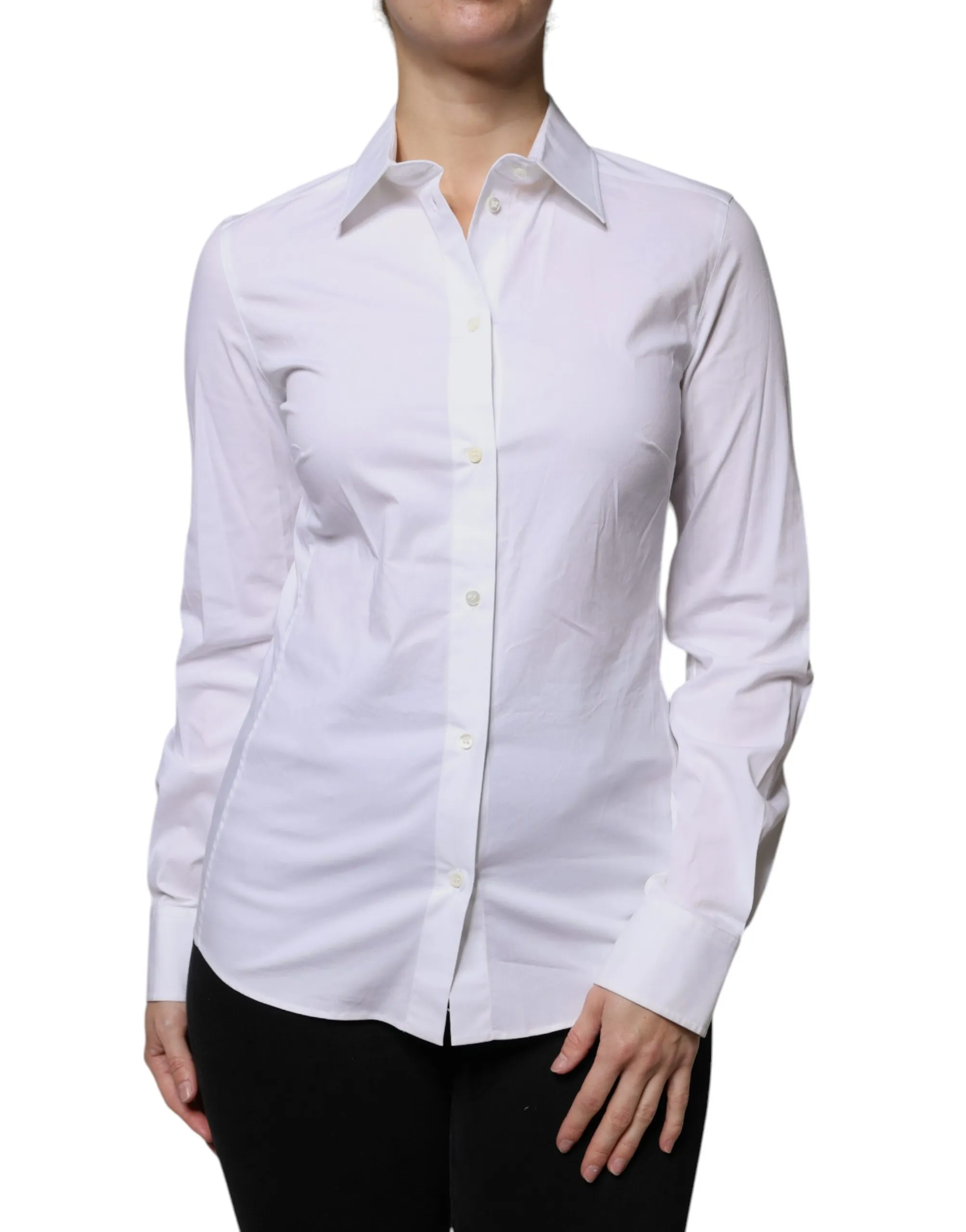 Dolce & Gabbana Women's White Cotton Collared Long Sleeves Shirt Top