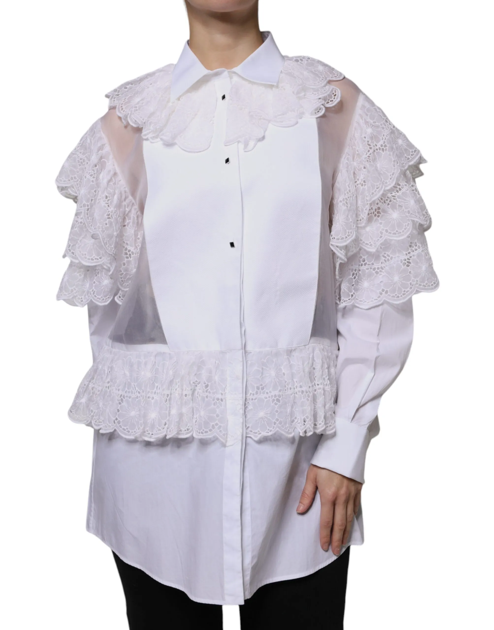 Dolce & Gabbana Women's White Cotton Poplin Shirt Dress Blouse Top