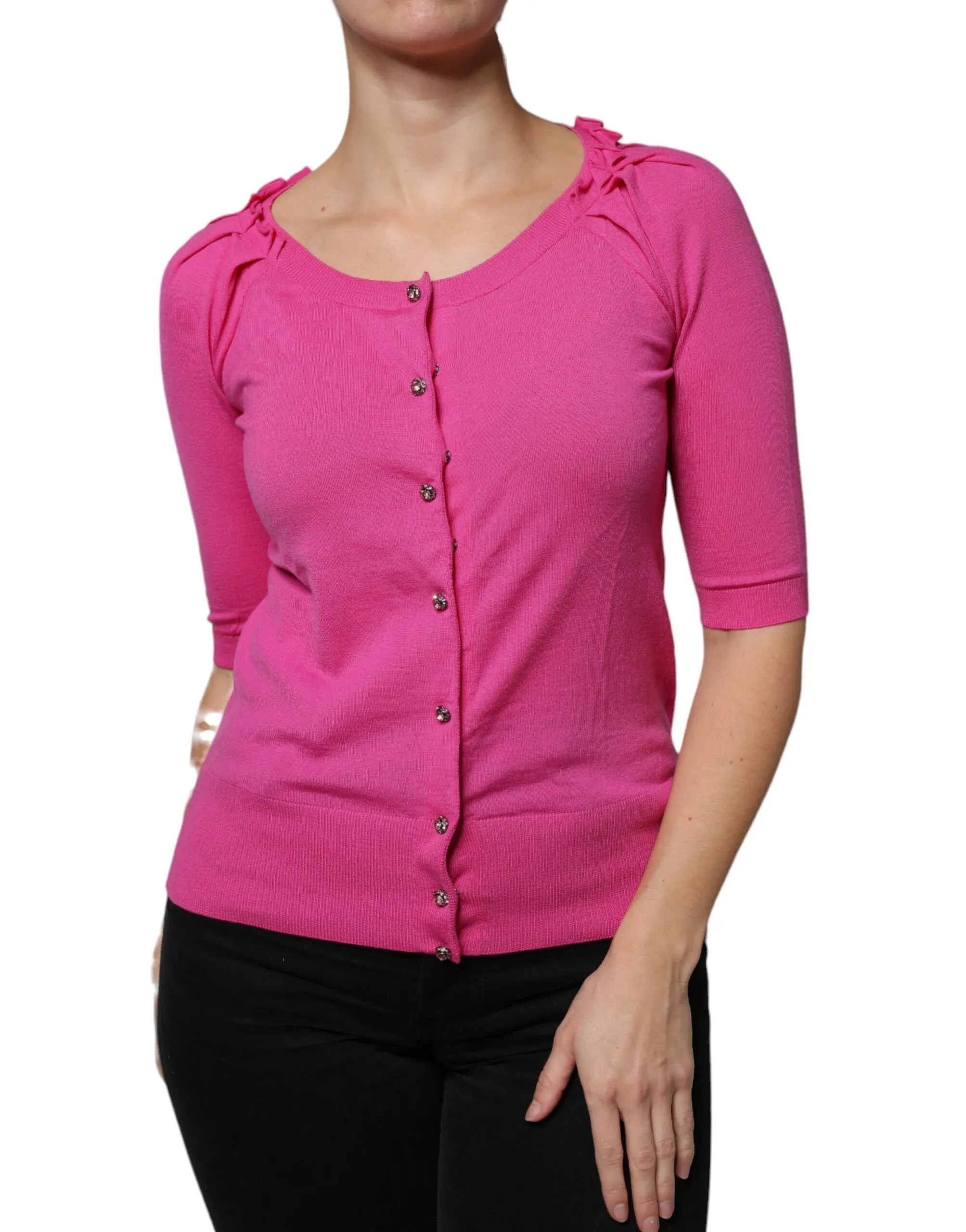 Dolce & Gabbana Women's Pink Wool Button Down Cardigan Sweater