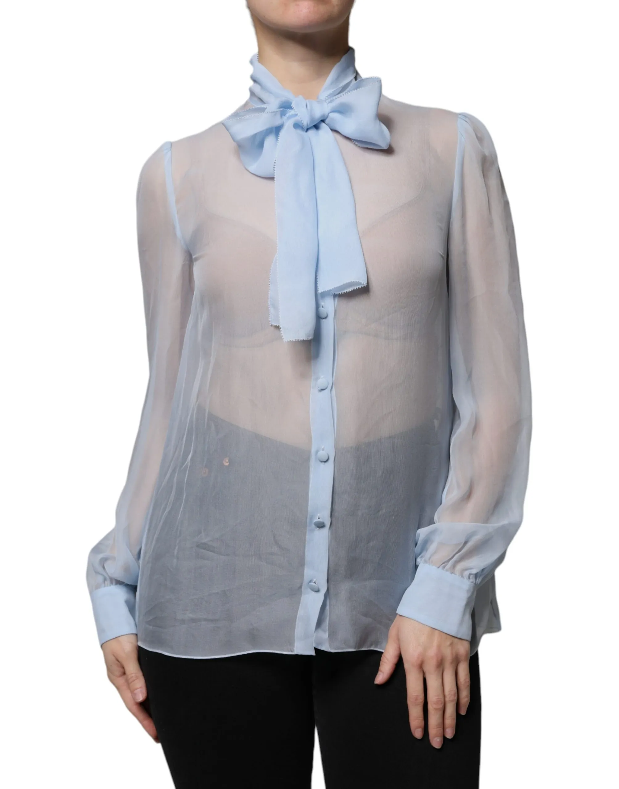 Dolce & Gabbana Women's Blue Long Sleeve Button Down Blouse Top
