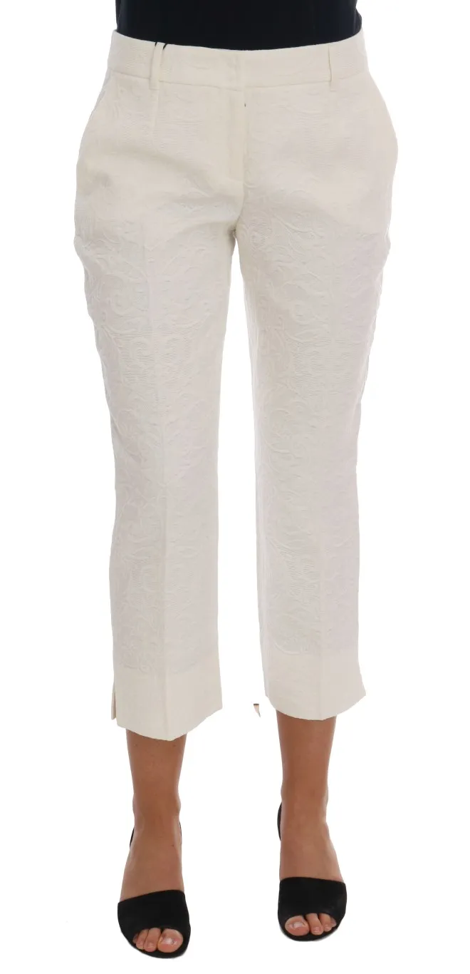 Dolce & Gabbana Women's Elegant White Capri Pants - Cotton & Silk Blend