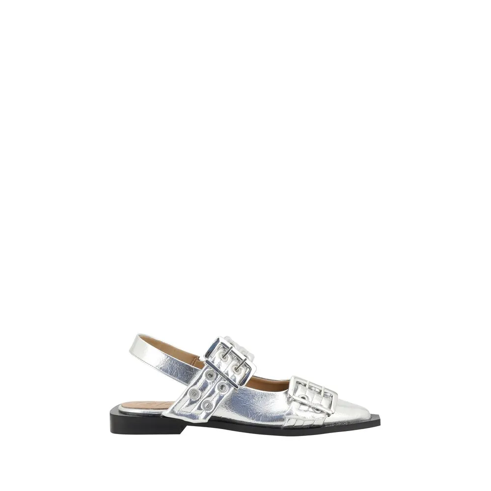 Ganni Women's Buckle Metallic Ballerinas