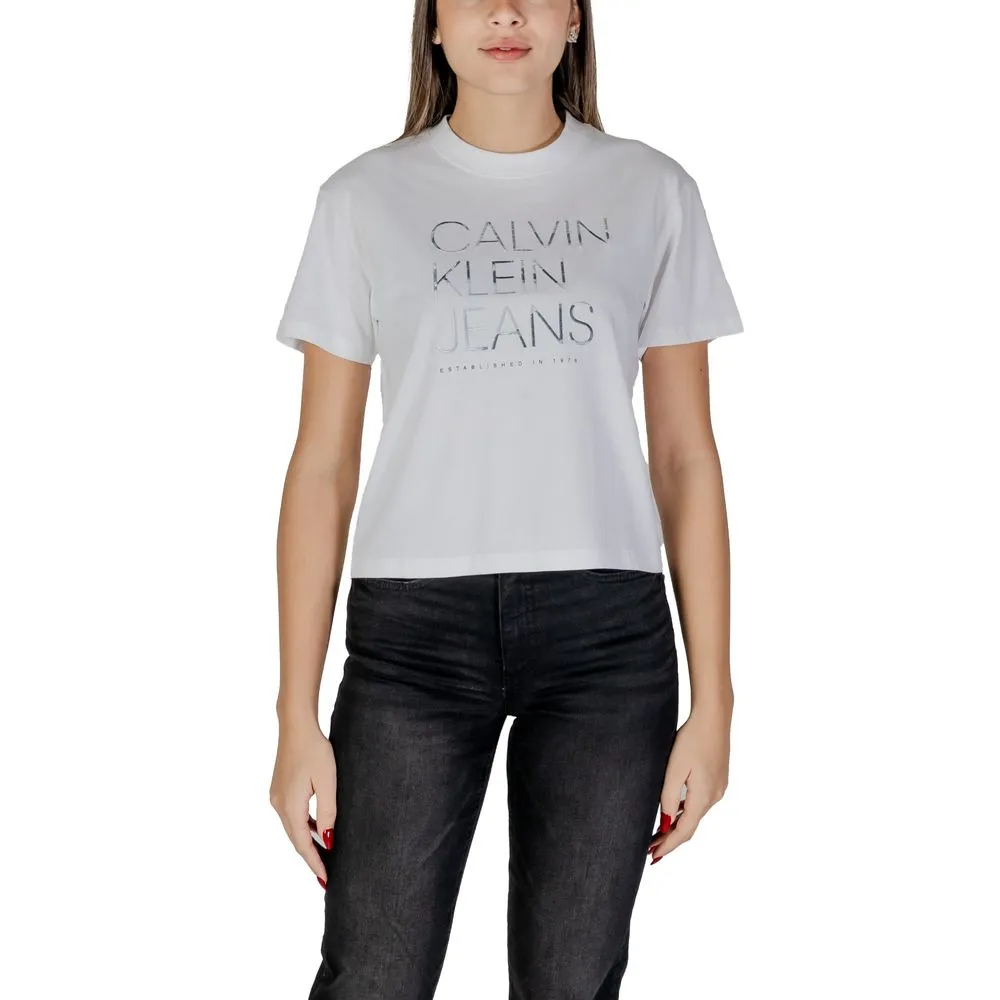 Calvin Klein Jeans Women's White Cotton Tops & T-Shirt