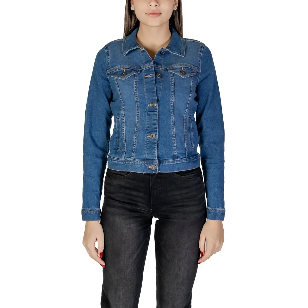 ICHI Women's Blue Cotton Jackets & Coat