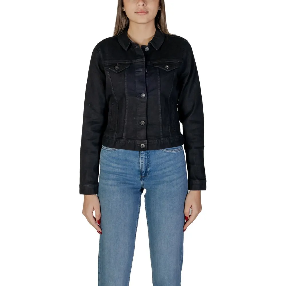 ICHI Women's Black Cotton Jackets & Coat