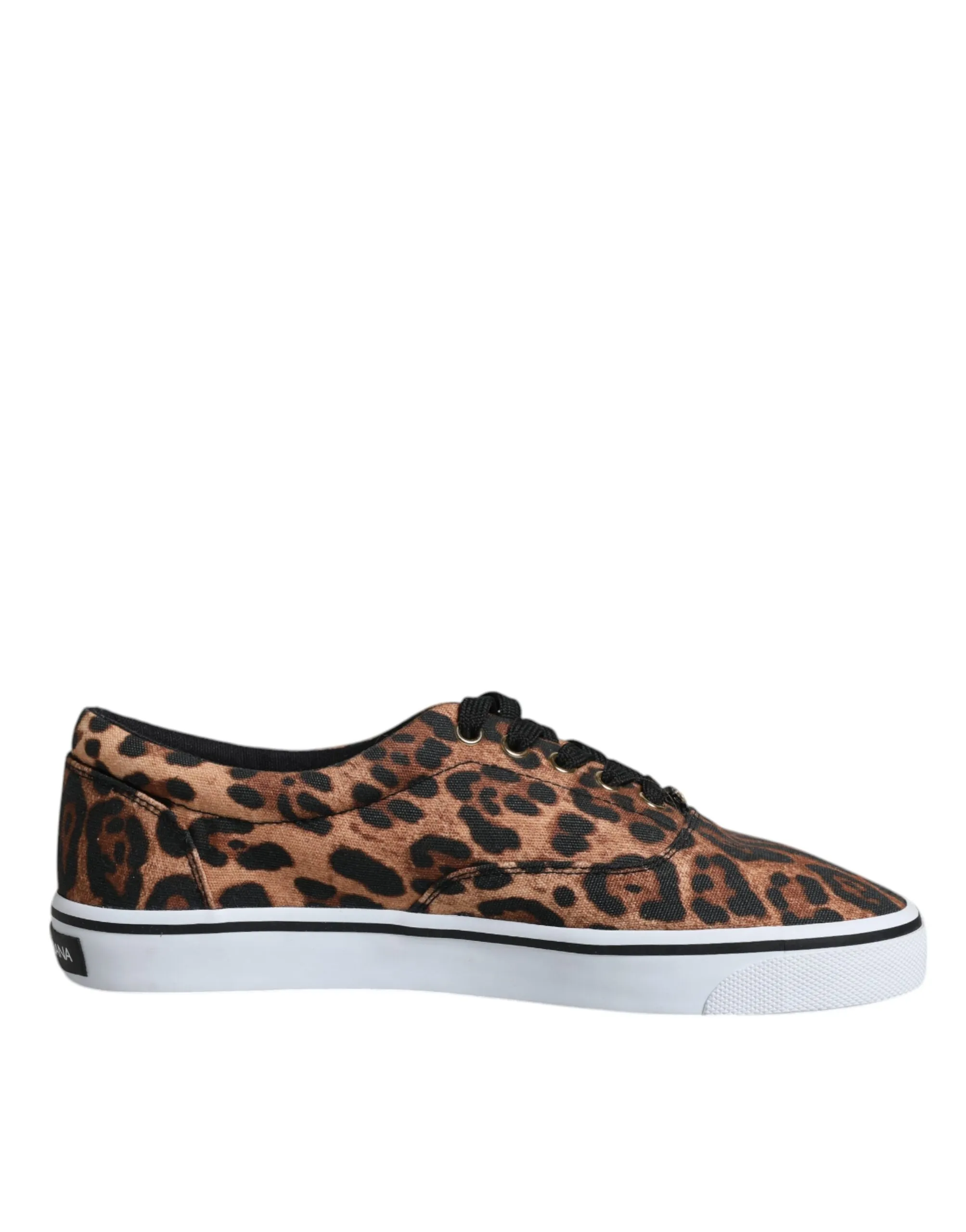 Dolce & Gabbana Men's Brown Leopard Logo Print Cotton Sneakers Shoes
