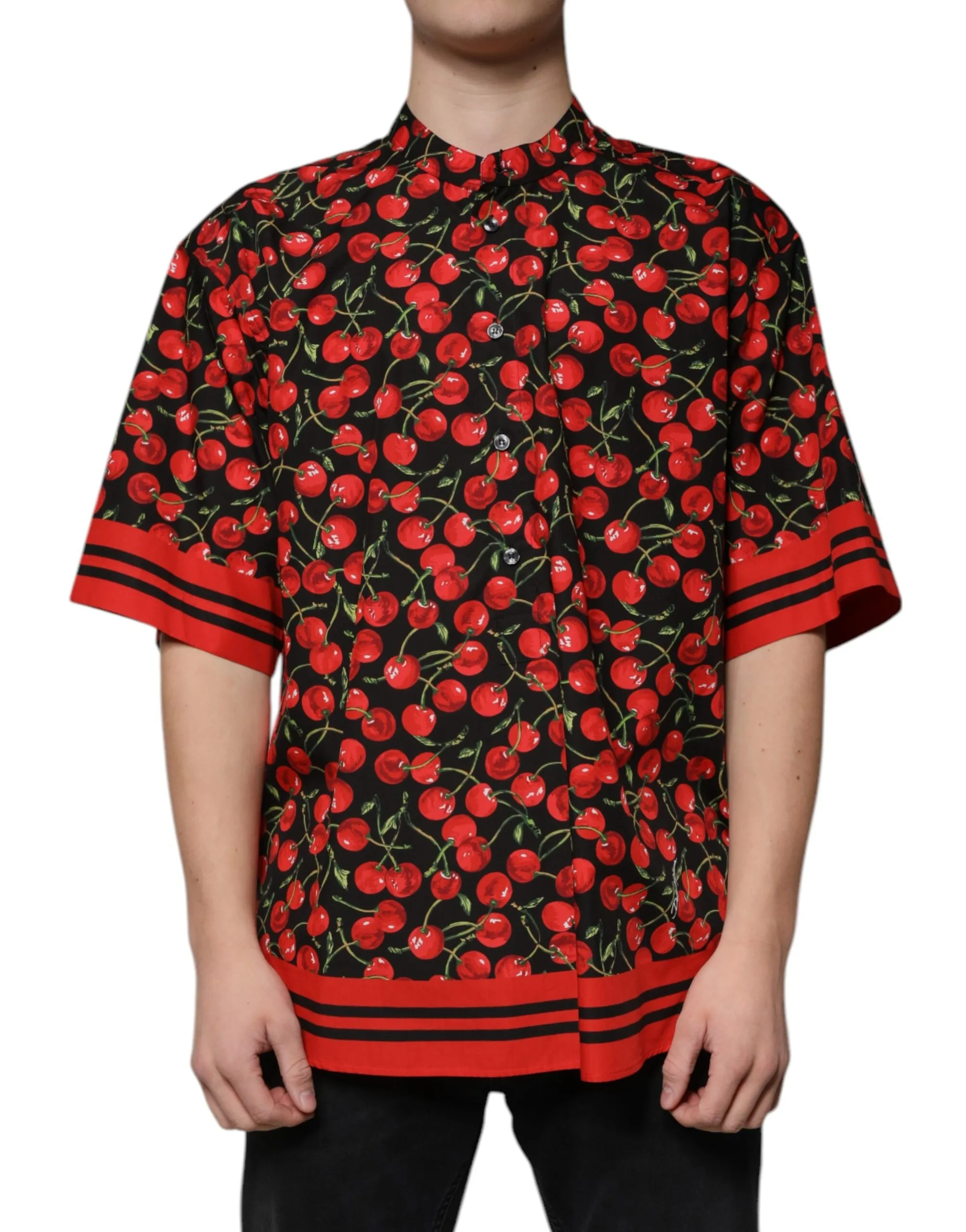 Dolce & Gabbana Men's Black Cherry Cotton Button Down Casual Shirt