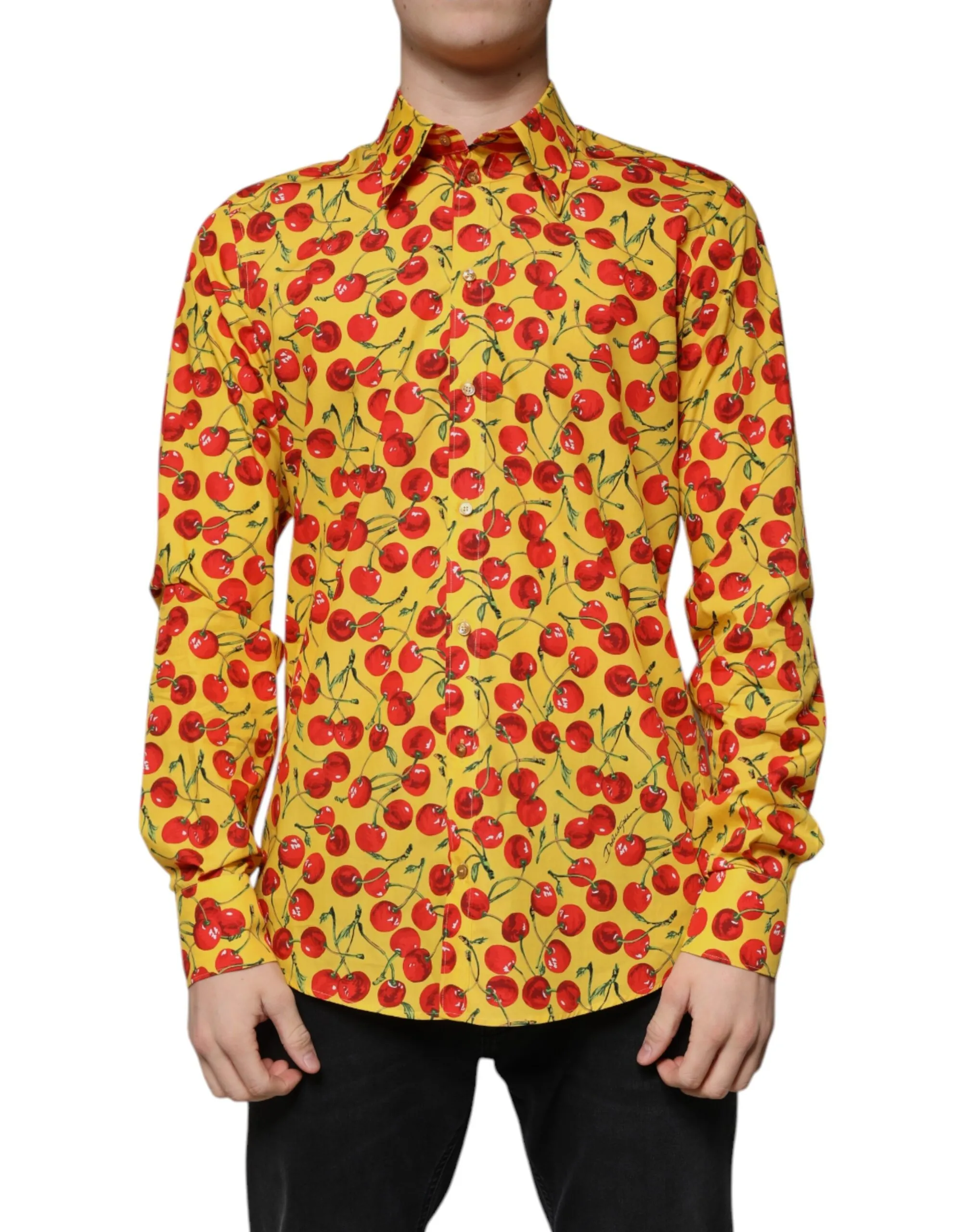 Dolce & Gabbana Men's Yellow Cherry Cotton MARTINI Dress Shirt