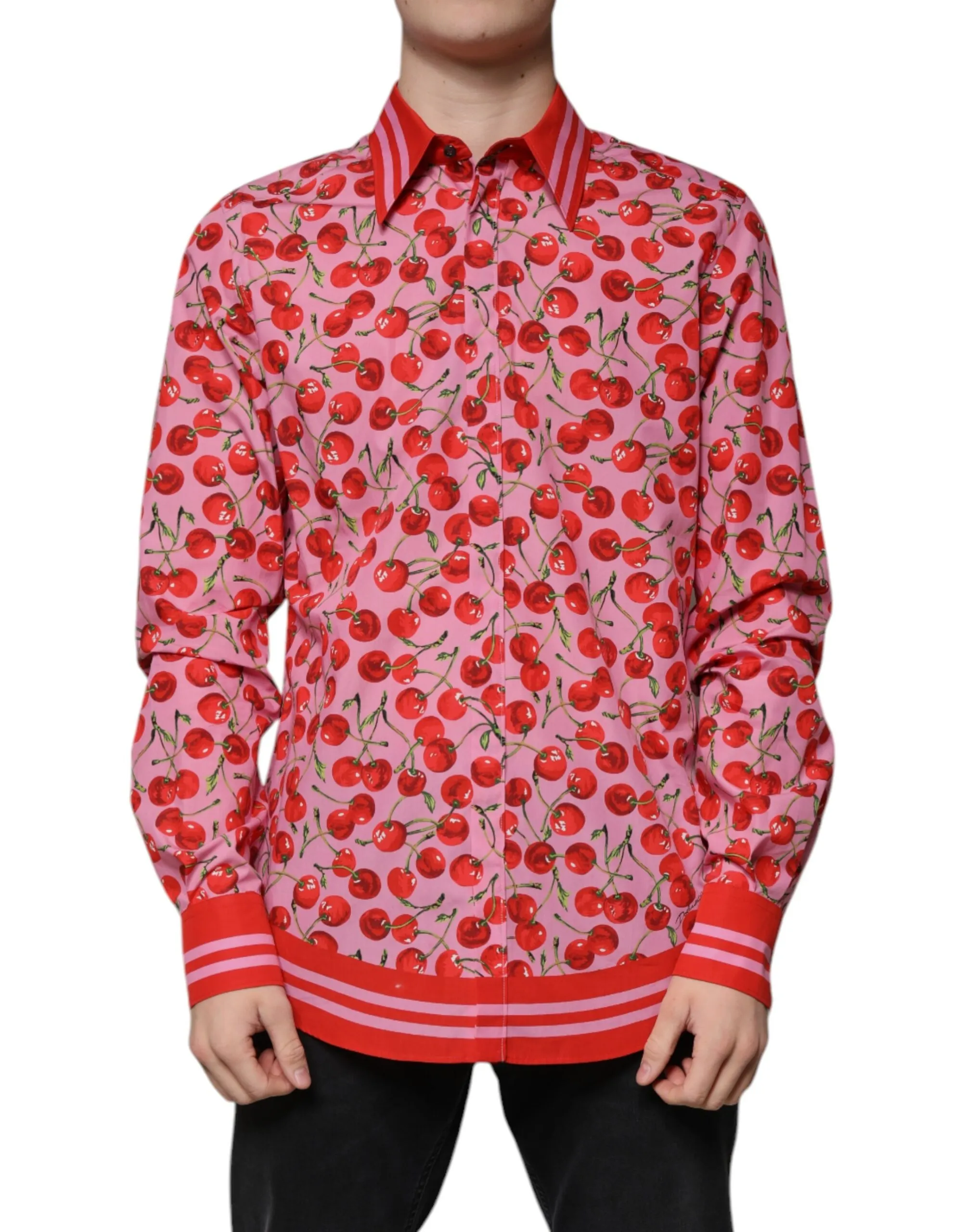 Dolce & Gabbana Men's Pink Cherry Cotton Formal MARTINI Dress Shirt