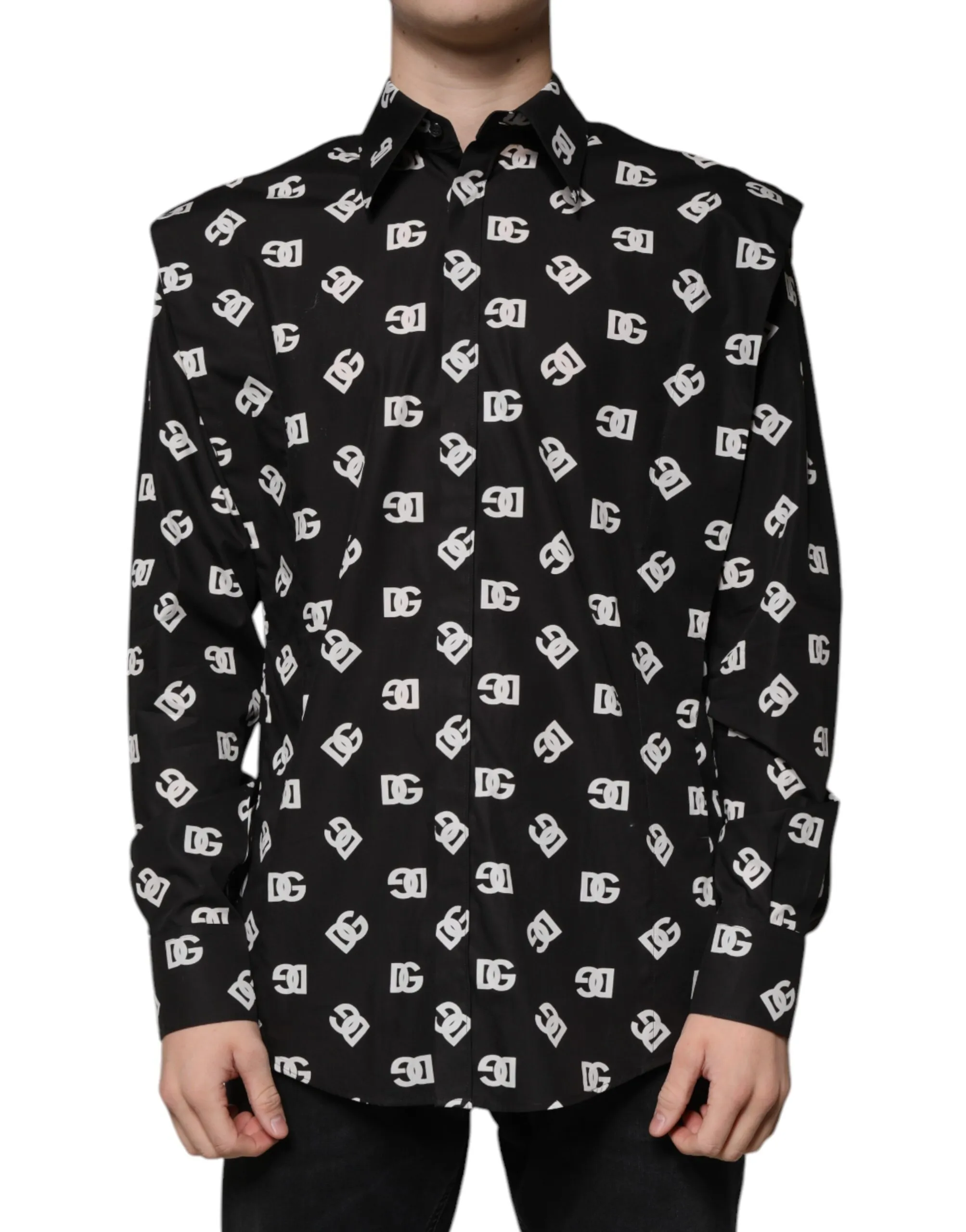 Dolce & Gabbana Black Logo Monogram Men Formal Dress Shirt