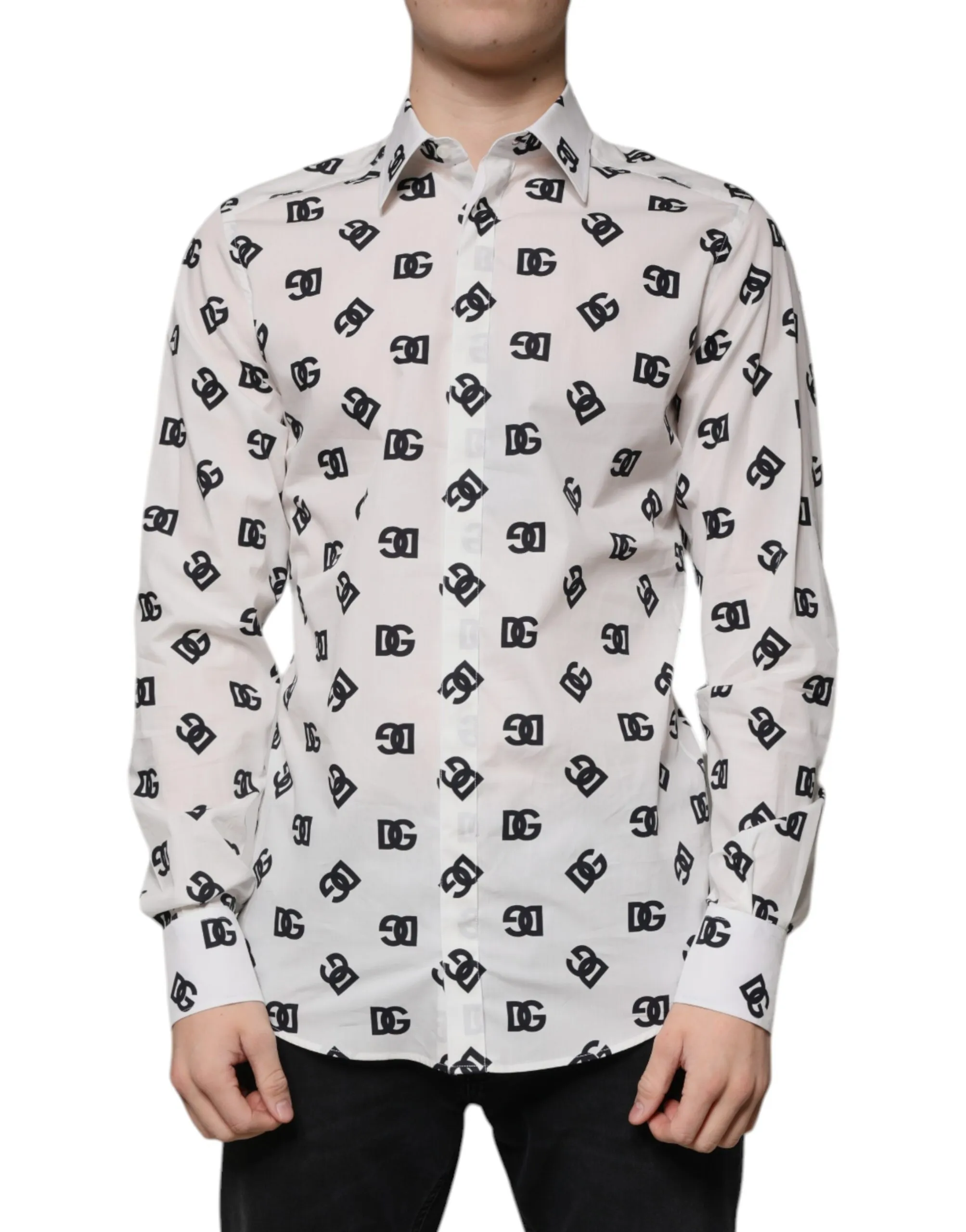 Dolce & Gabbana Men's White Logo Monogram Cotton GOLD Dress Shirt