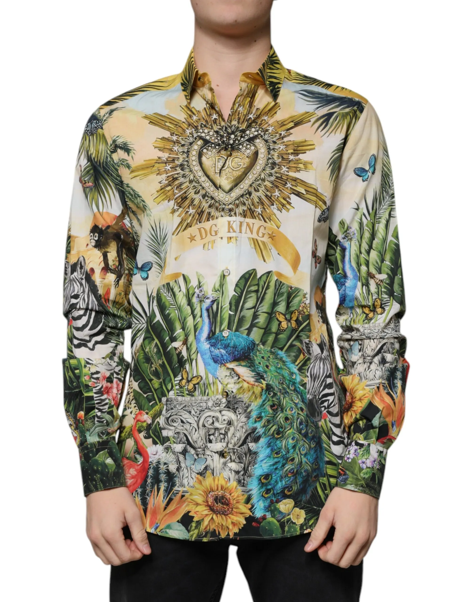 Dolce & Gabbana Men's Multicolor Tropical GOLD Button Down Shirt