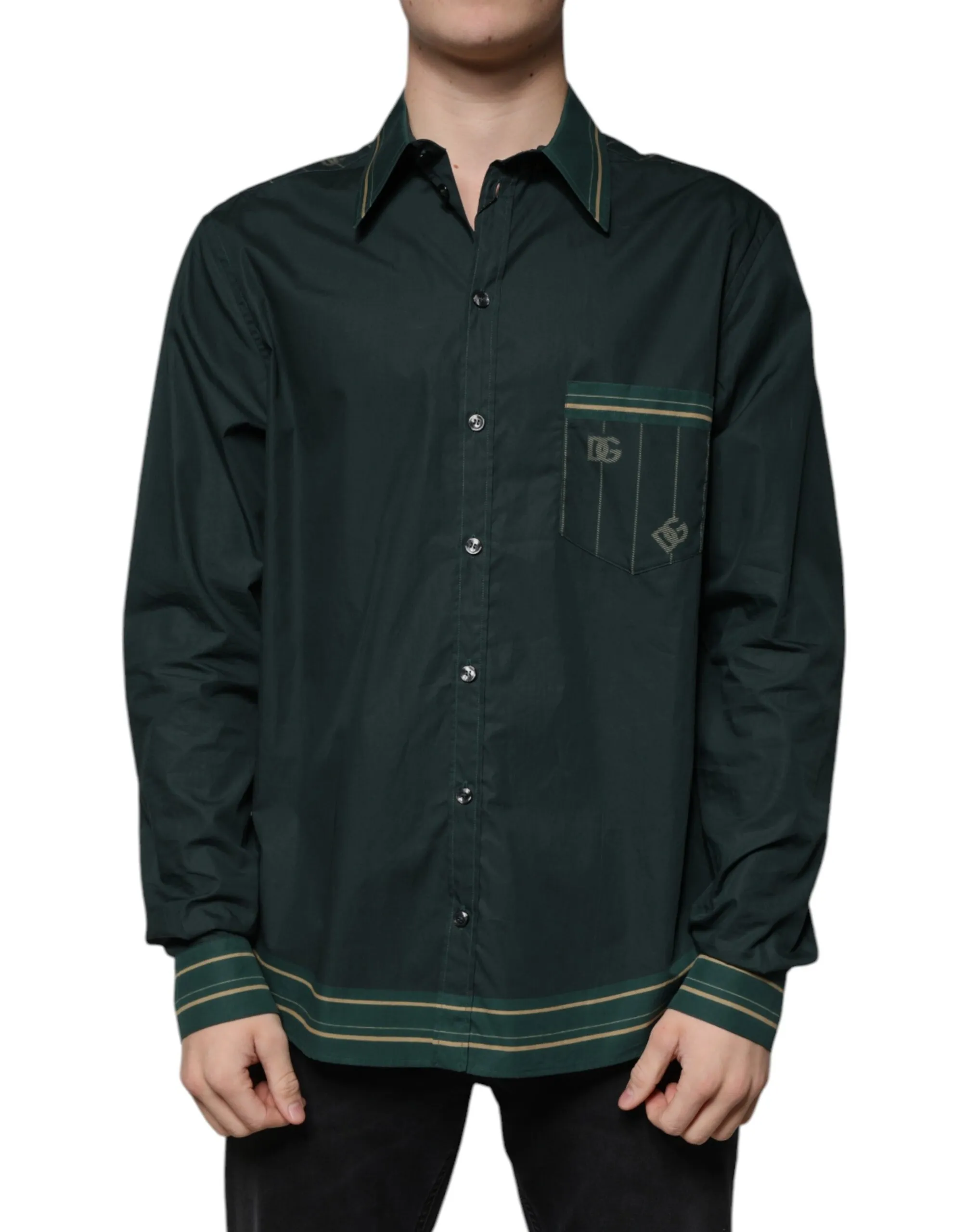 Dolce & Gabbana Men's Green Logo Long Sleeve MARTINI Casual Shirt