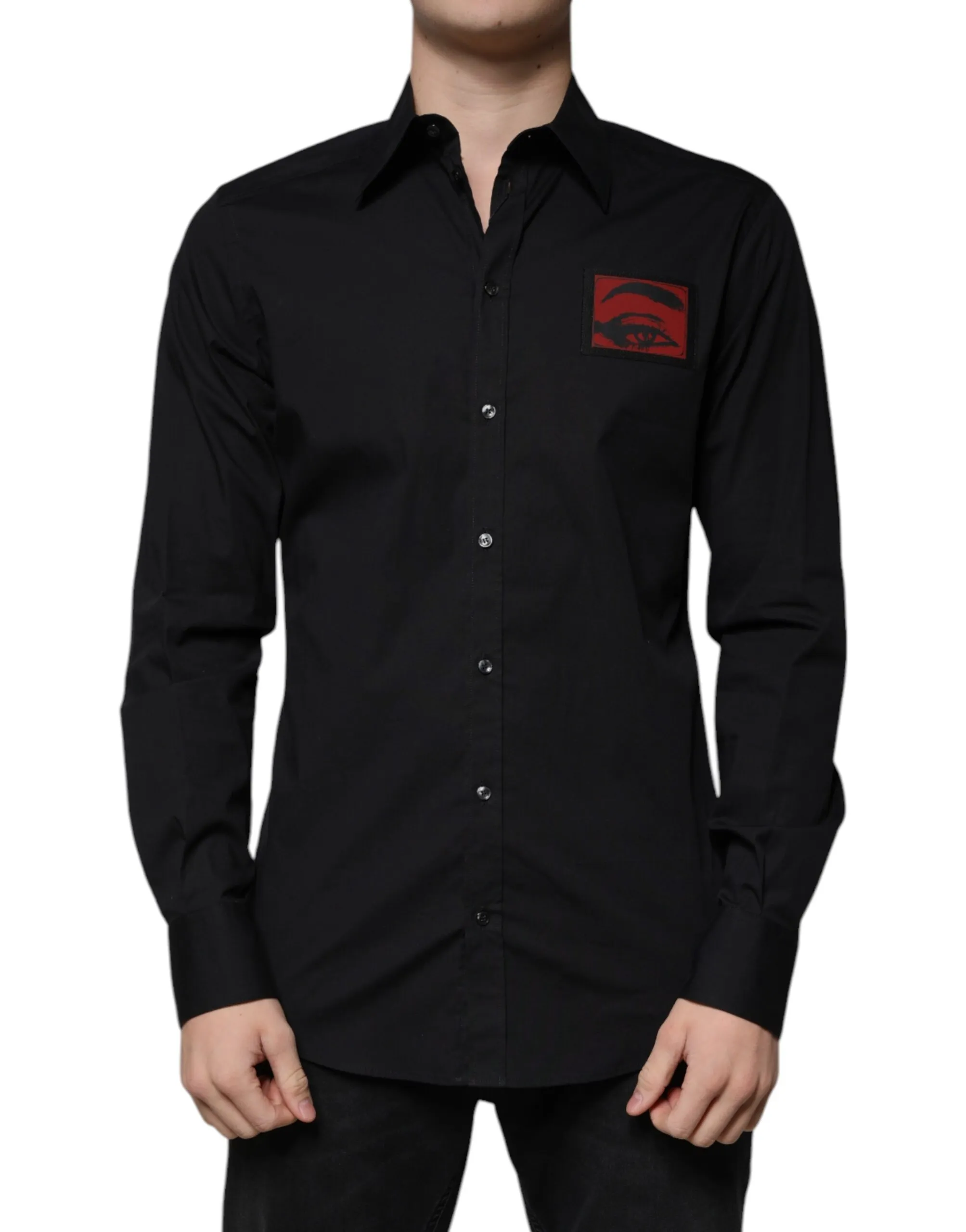 Dolce & Gabbana Men's Black Eye Patch Long Sleeve GOLD Dress Shirt