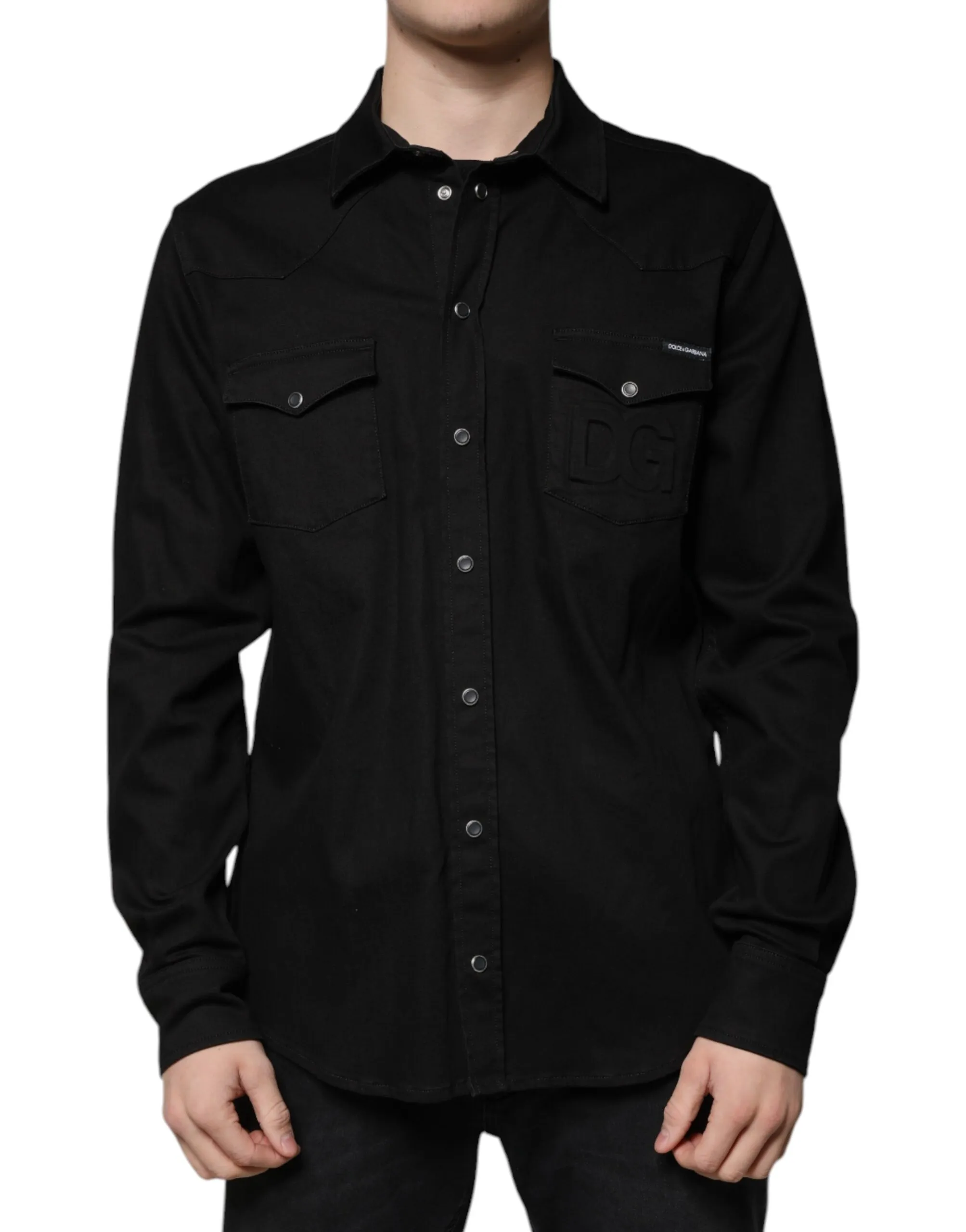 Dolce & Gabbana Men's Black Cotton Collared Button Down Shirt
