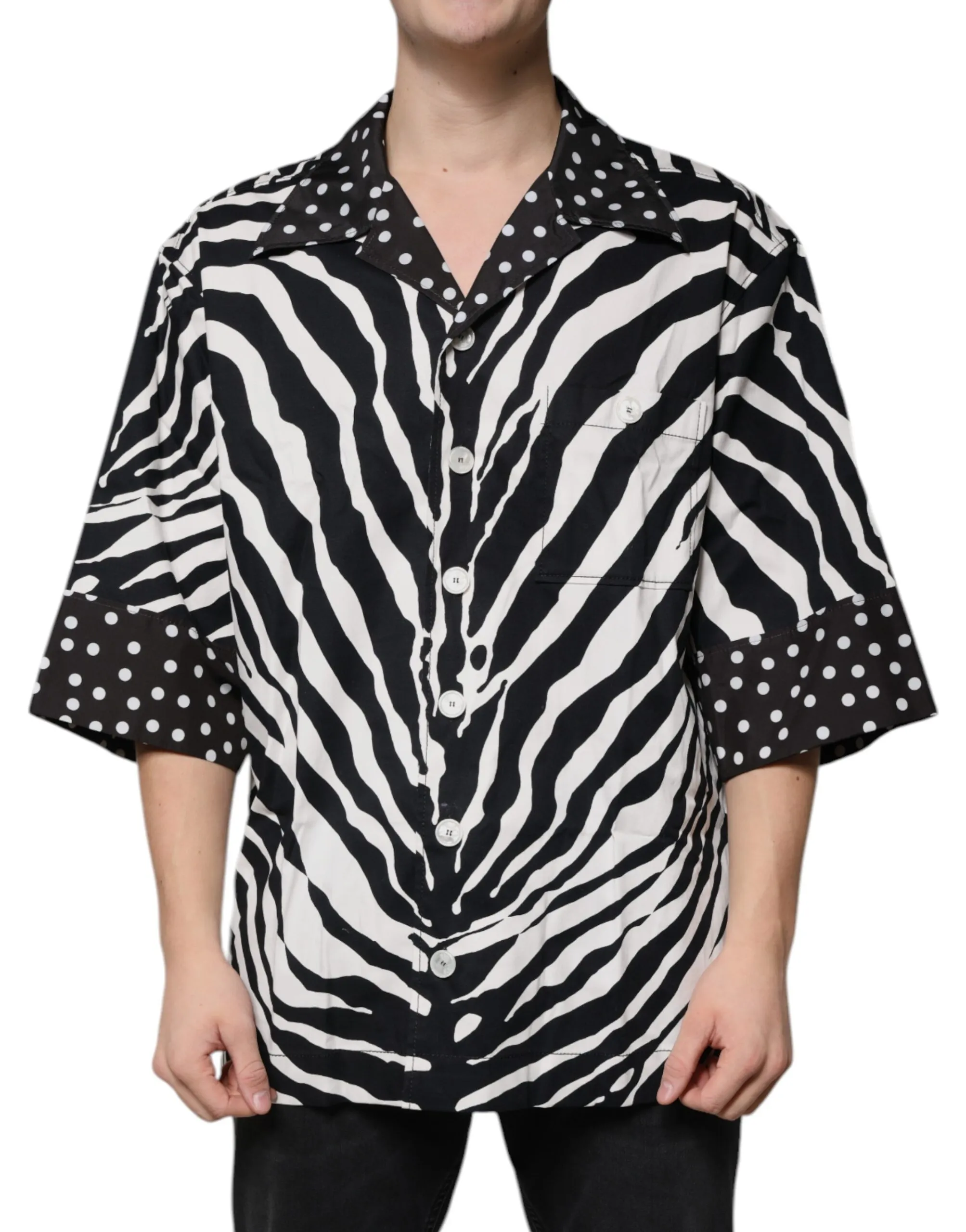 Dolce & Gabbana Men's Black White Zebra Button Down Oversize Shirt