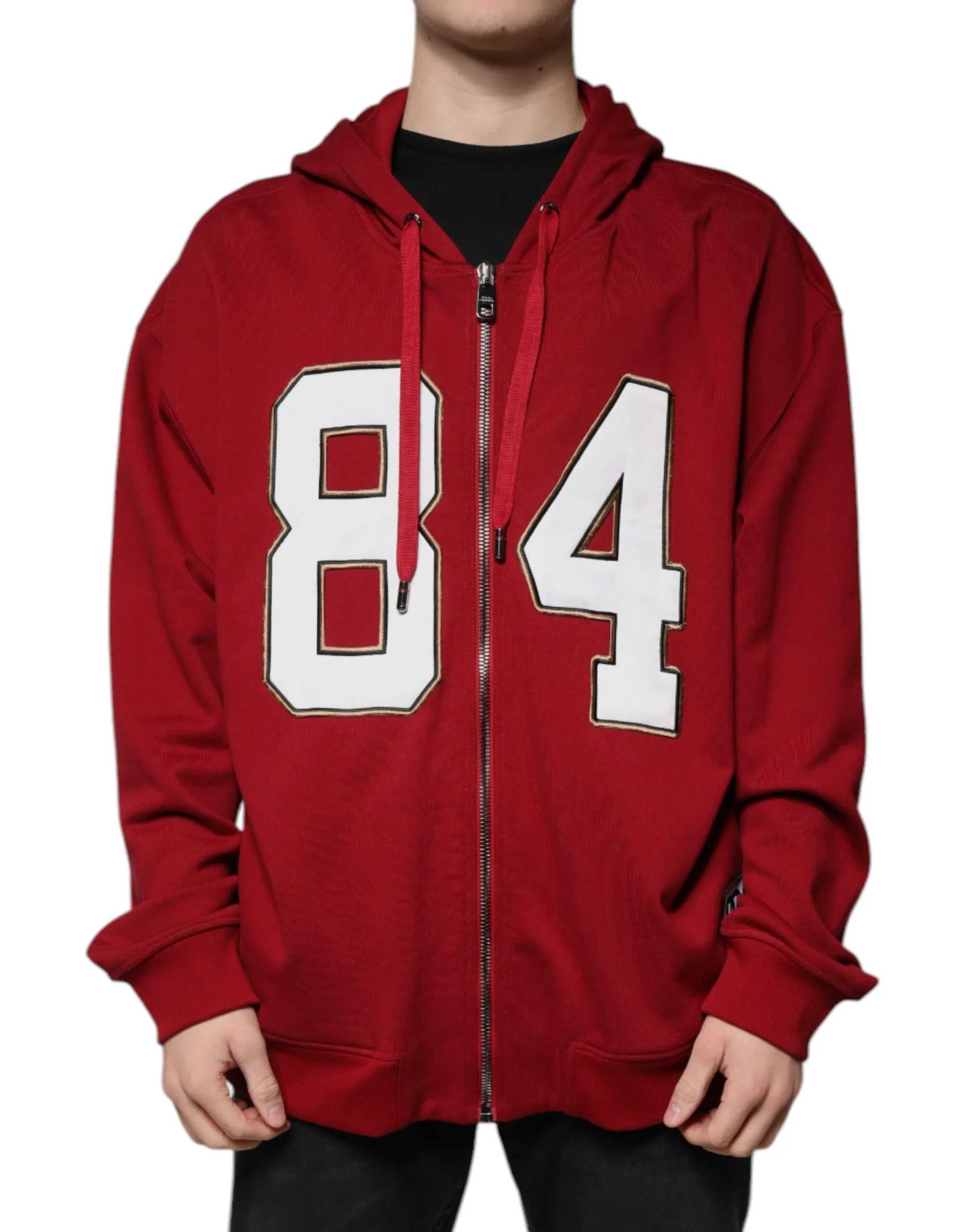 Dolce & Gabbana Men's Red Cotton Hooded Zip Sweatshirt Sweater
