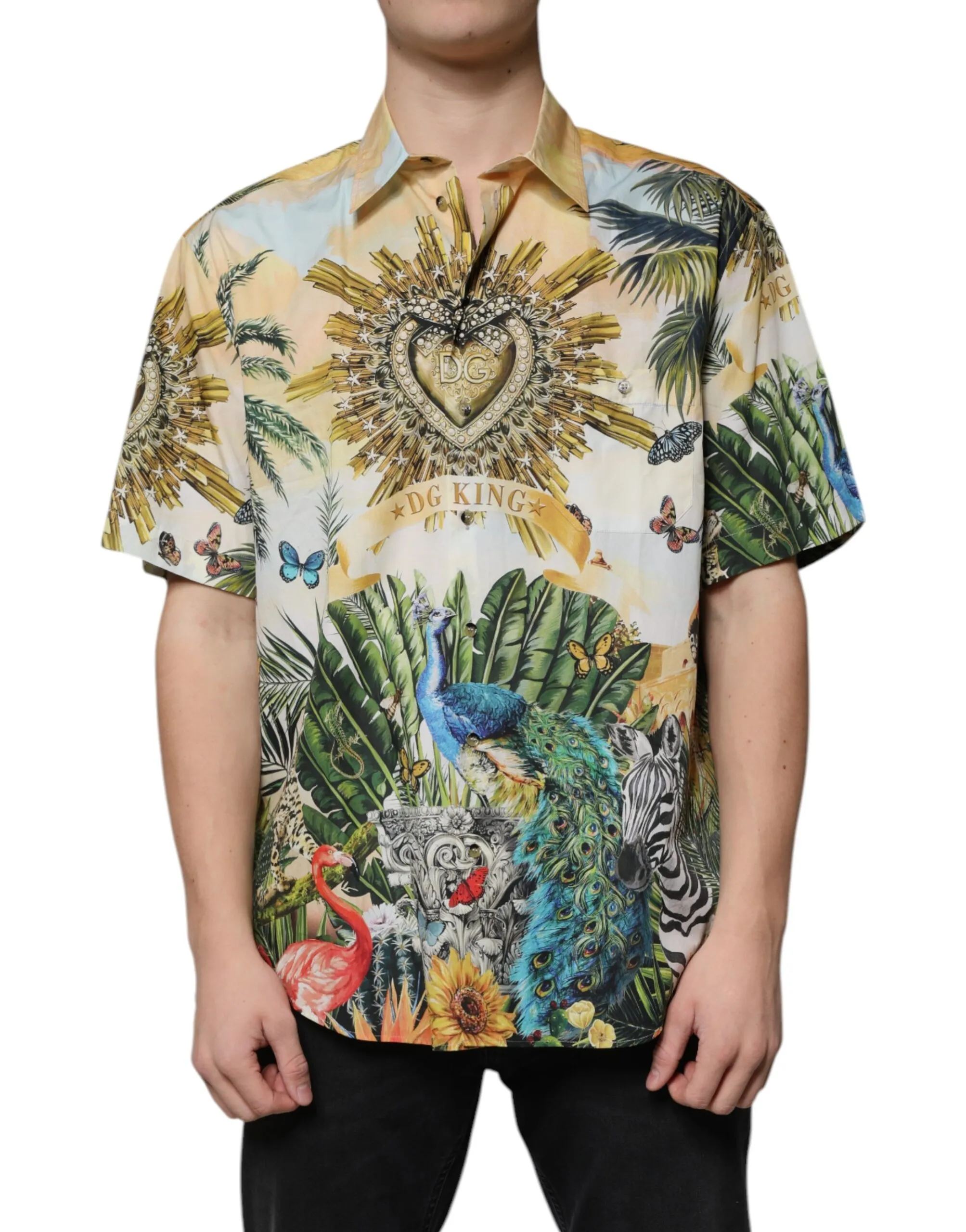 Dolce & Gabbana Men's Multicolor Tropical Button Down Casual Shirt