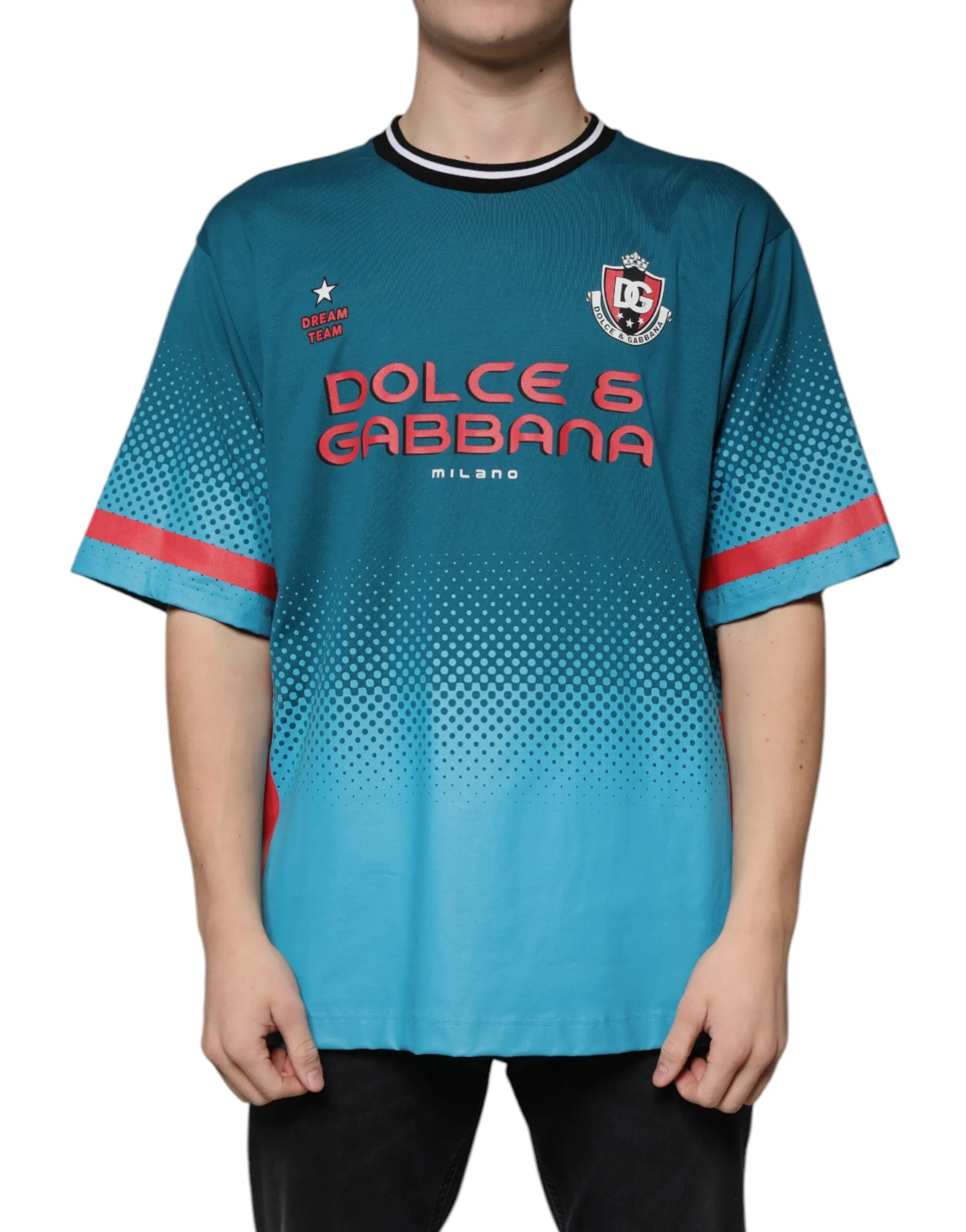 Dolce & Gabbana Men's Blue Logo Jersey Cotton Crew Neck T-shirt