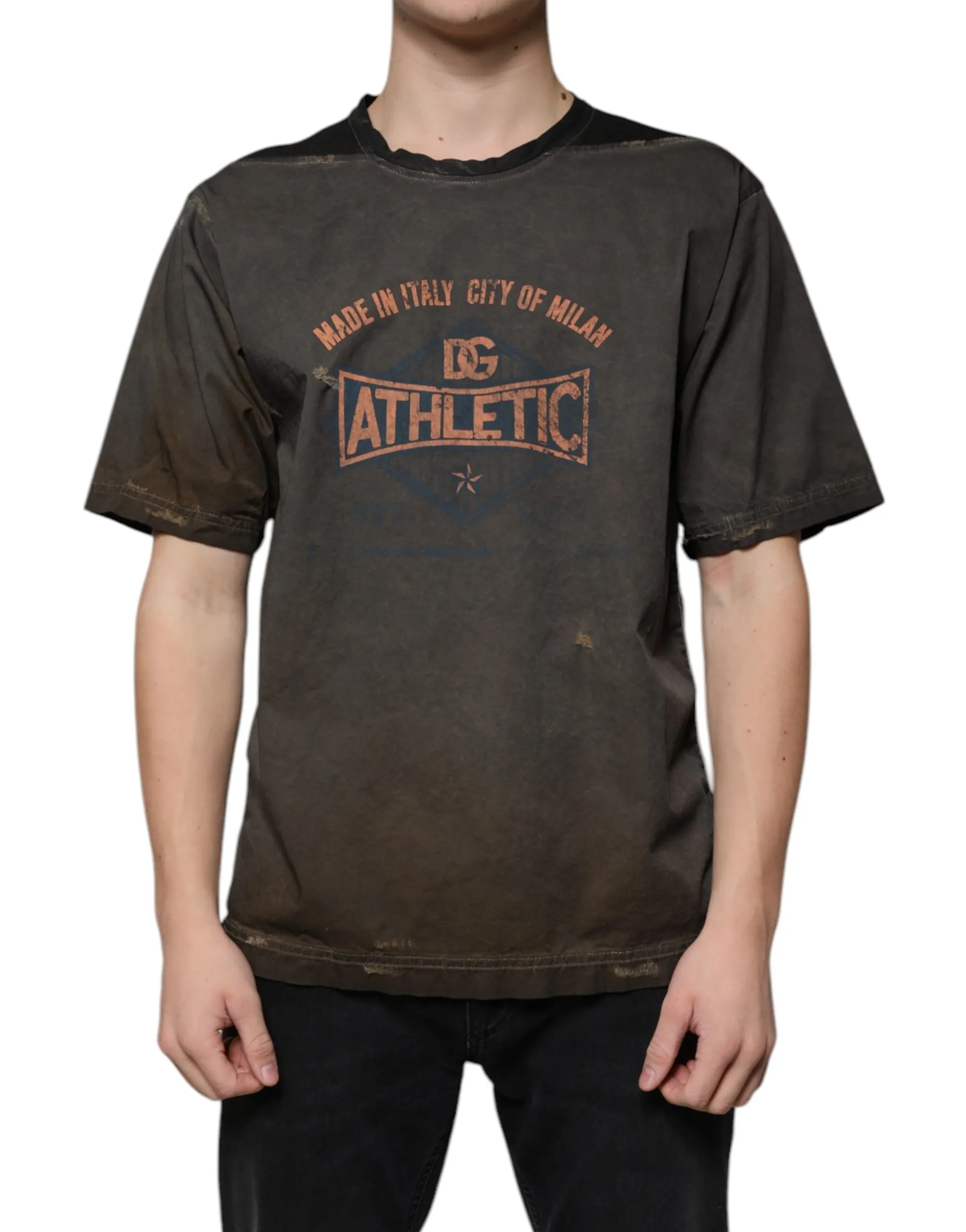 Dolce & Gabbana Men's Brown Graphic Print Cotton Round Neck T-shirt