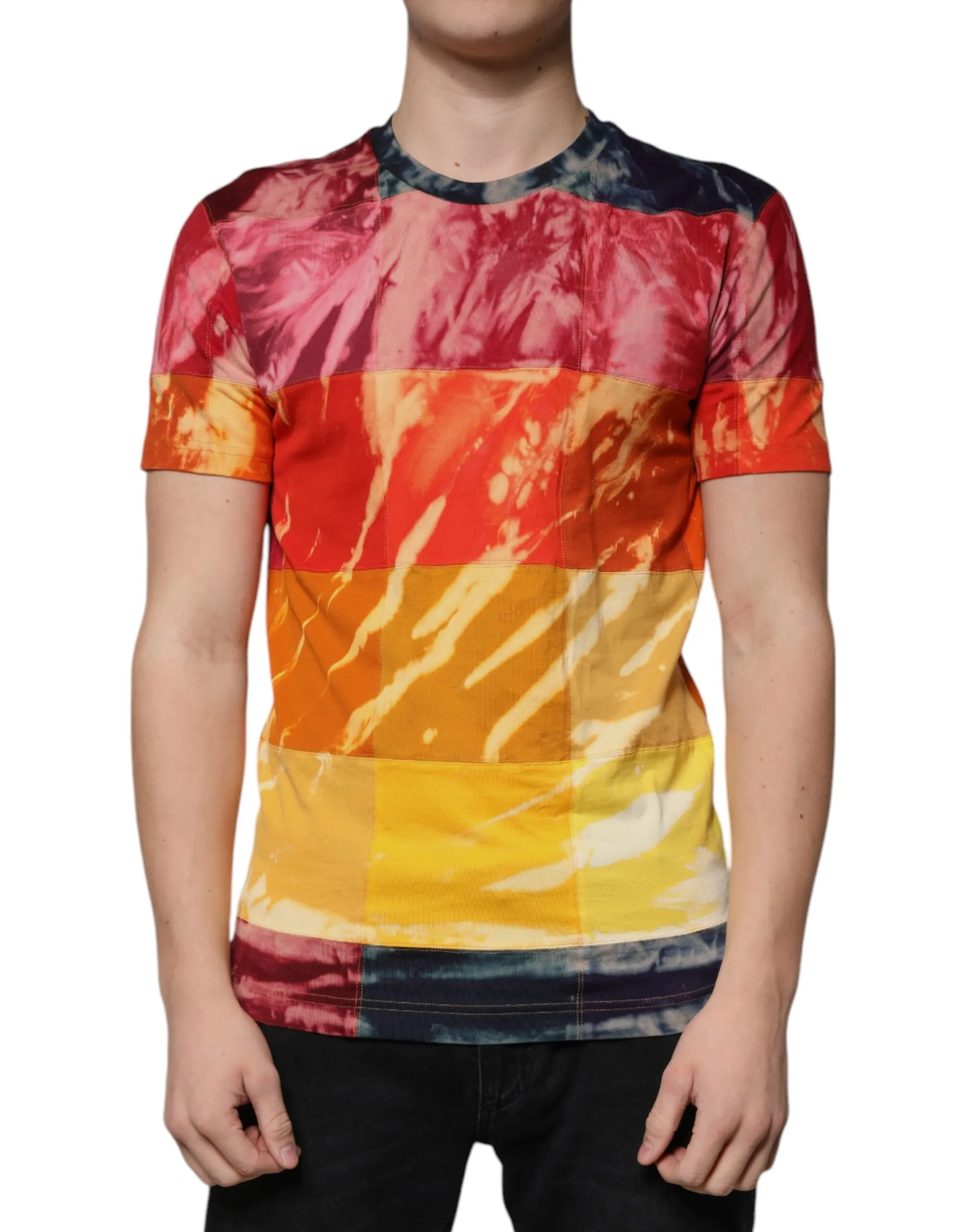 Dolce & Gabbana Men's Multicolor Tie Dye Cotton Round Neck T-shirt