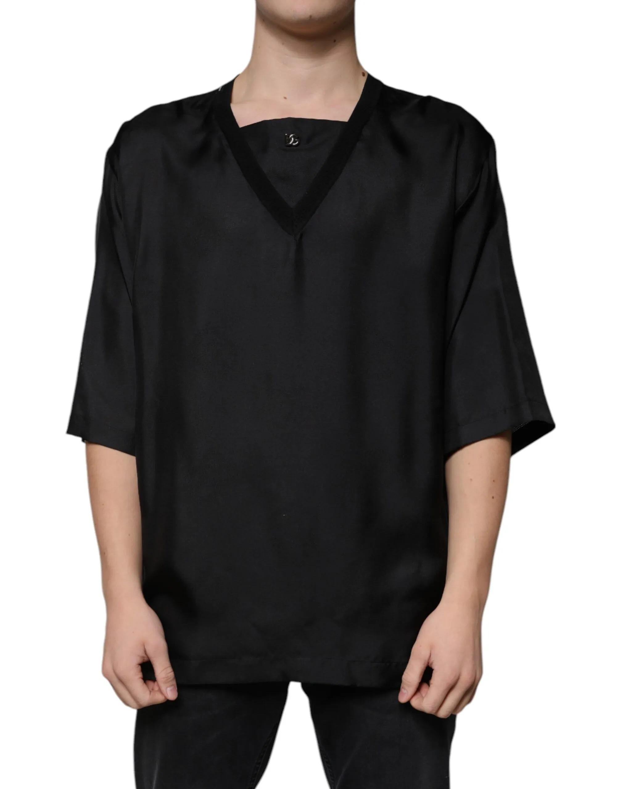 Dolce & Gabbana Men's Black Cotton Square Neck Short Sleeve T-shirt