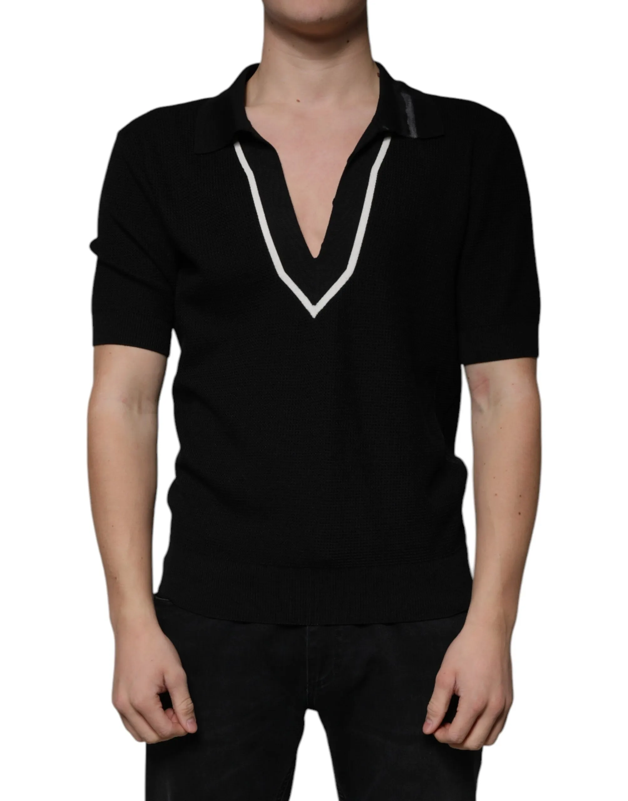 Dolce & Gabbana Men's Black Silk Blend V-neck Short Sleeve T-shirt