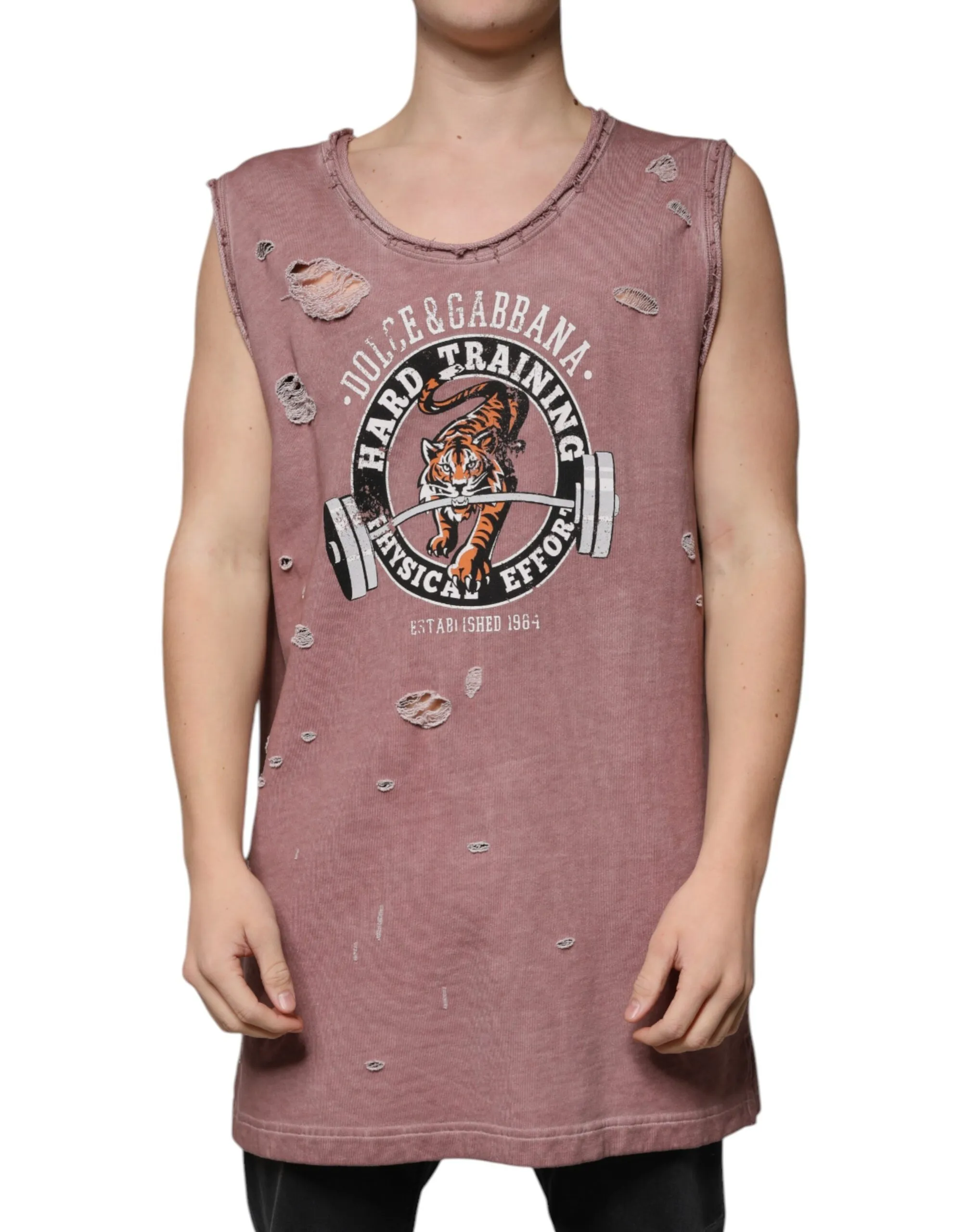 Dolce & Gabbana Men's Brown Cotton Round Neck Sleeveless T-shirt