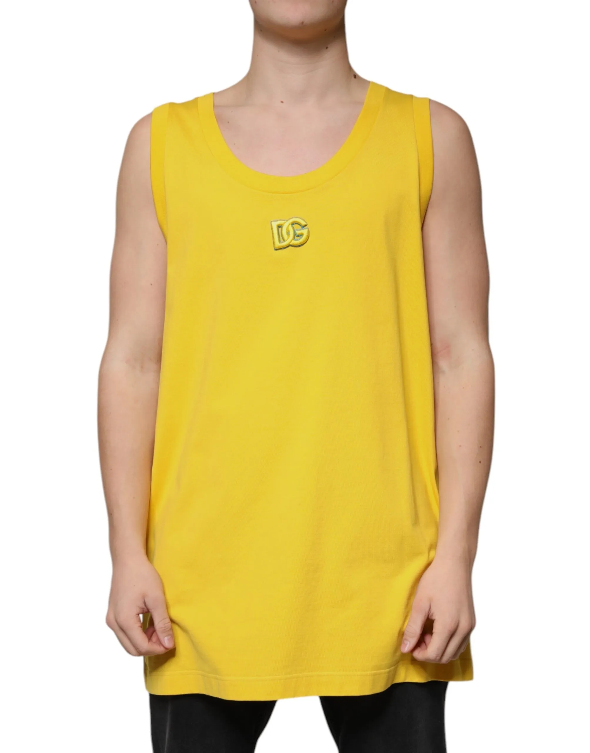 Dolce & Gabbana Men's Yellow Cotton Round Neck Sleeveless T-shirt