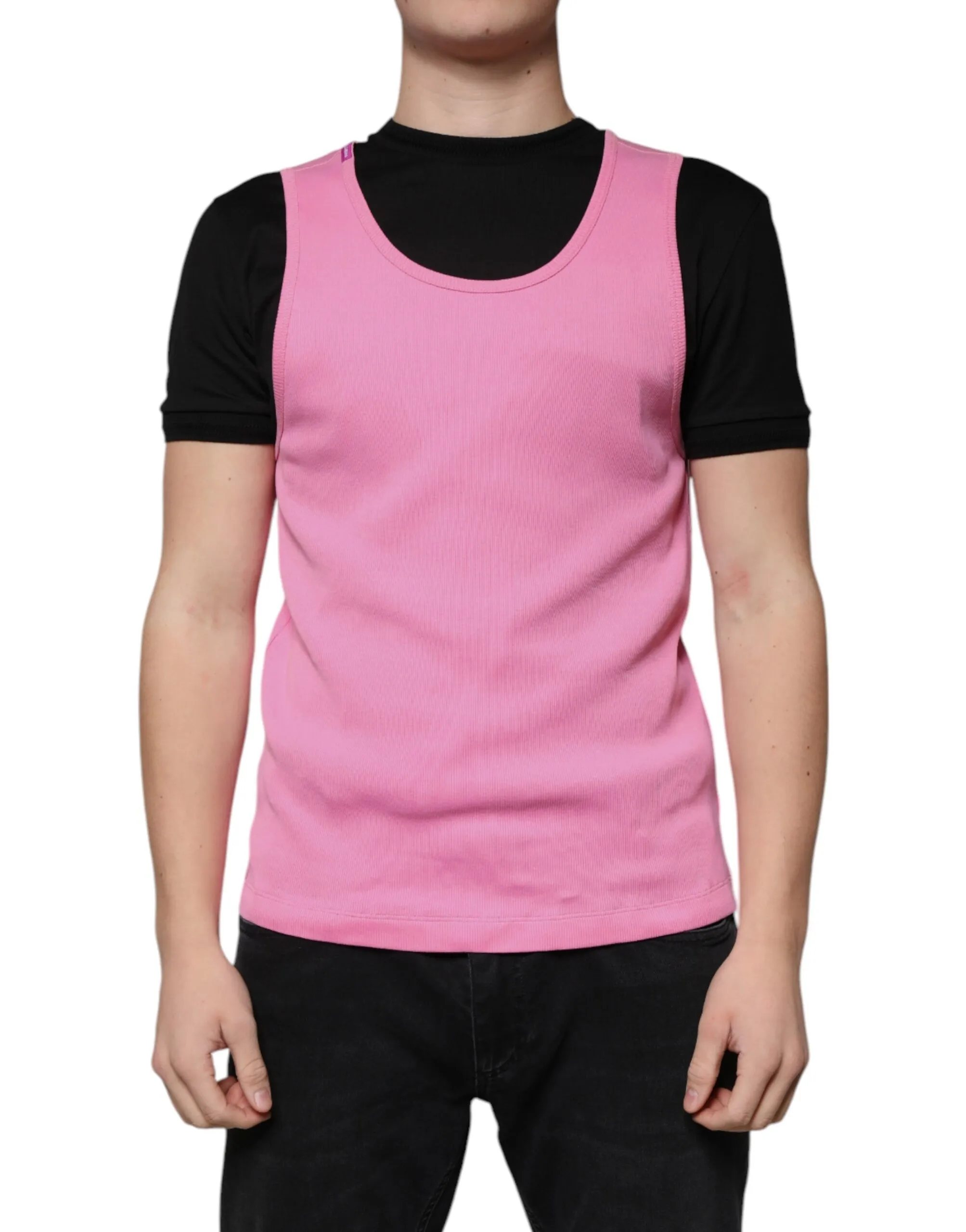 Dolce & Gabbana Men's Pink Cotton Round Neck Sleeveless T-shirt