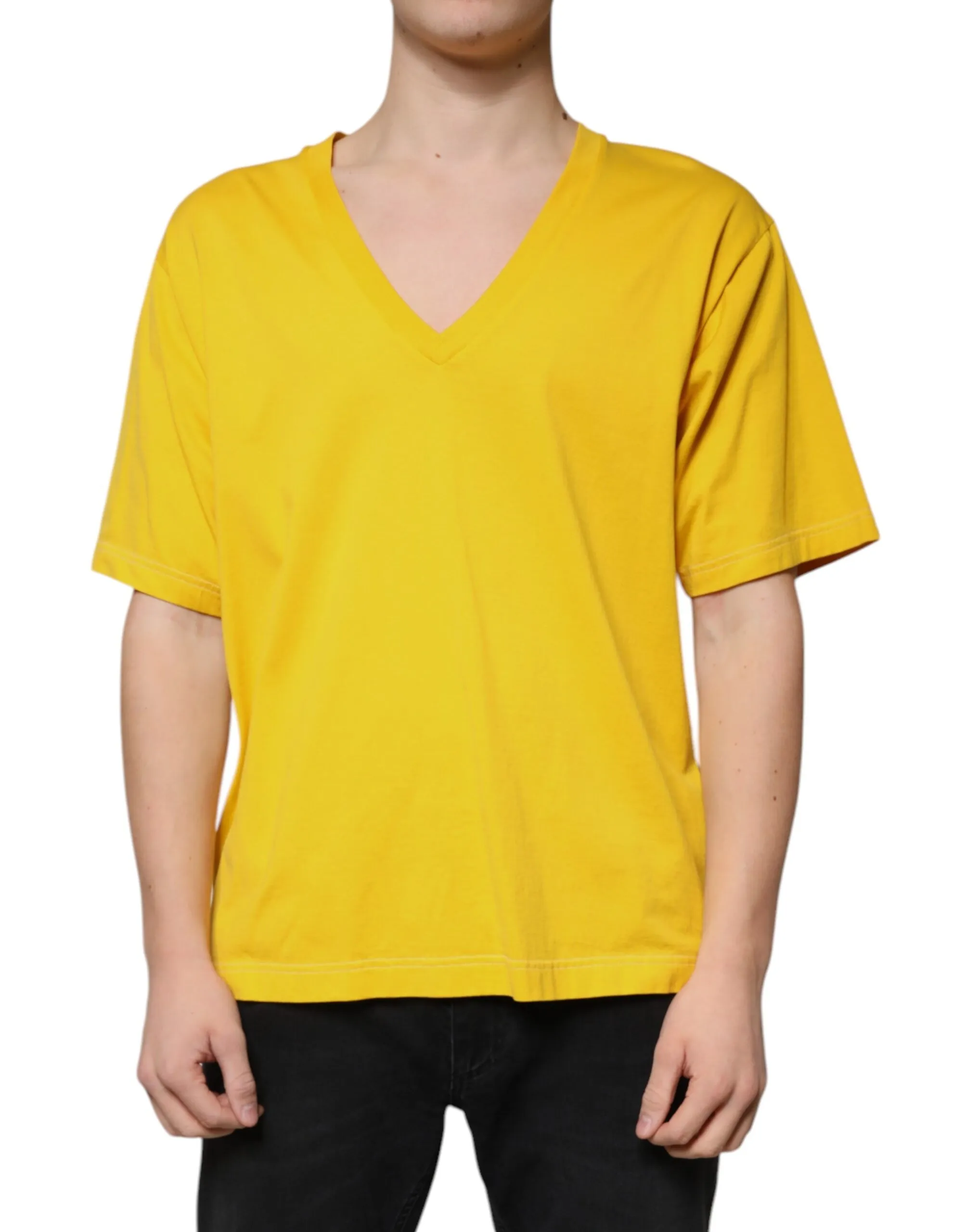 Dolce & Gabbana Men's Yellow Cotton V-neck Short Sleeves T-shirt