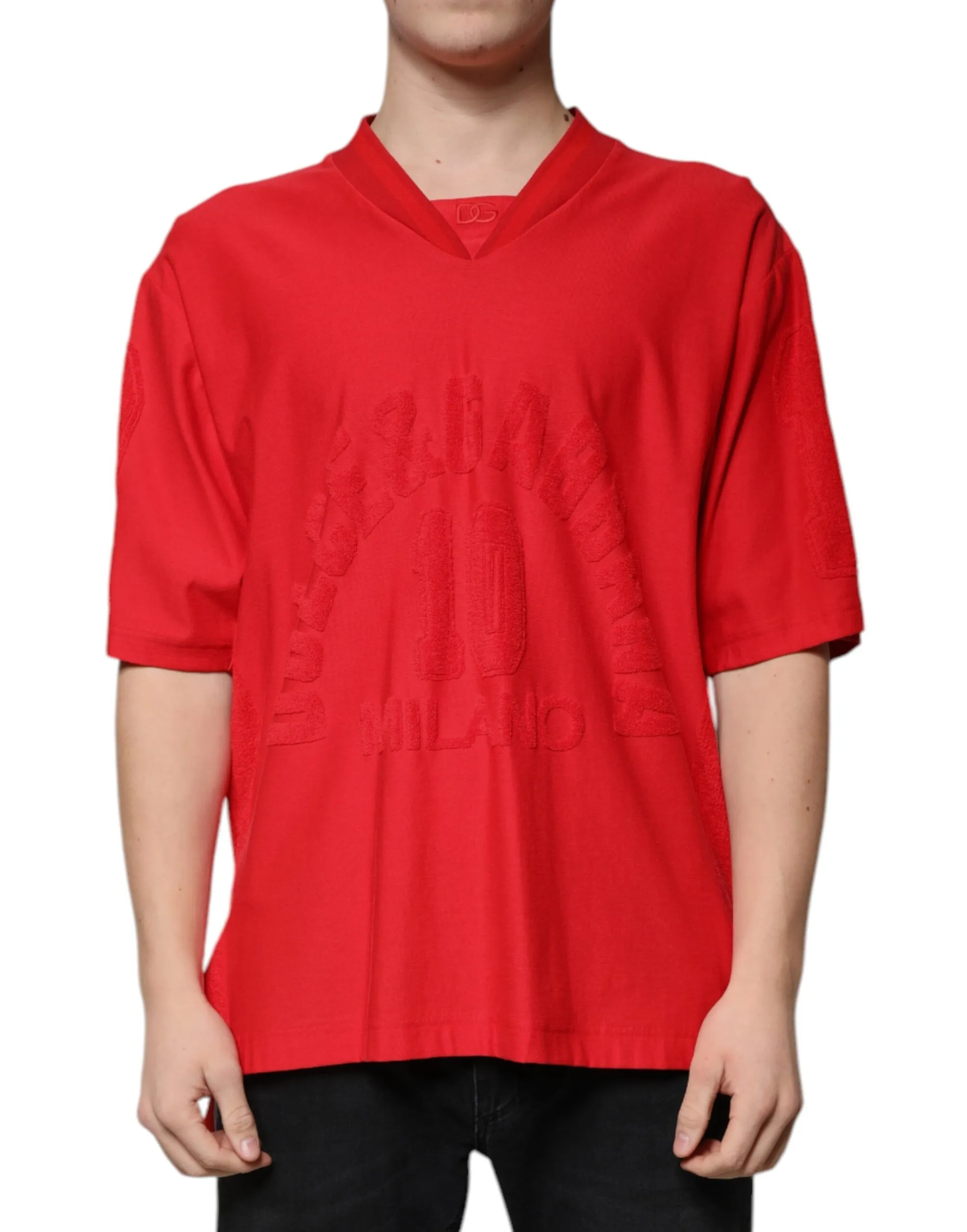 Dolce & Gabbana Men's Red Cotton V-neck Short Sleeves T-shirt