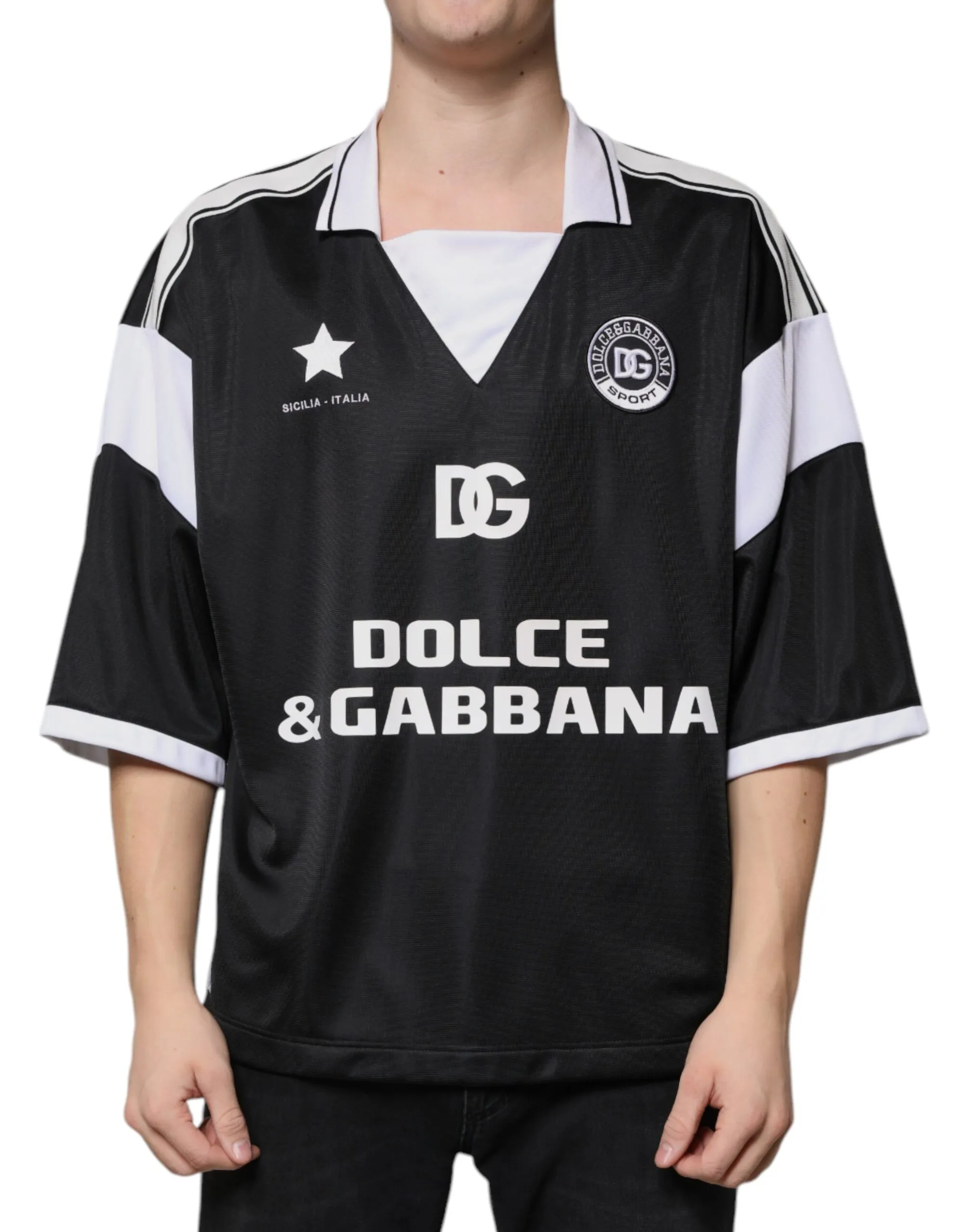 Dolce & Gabbana Men's Black White Sicilia Short Sleeves T-shirt