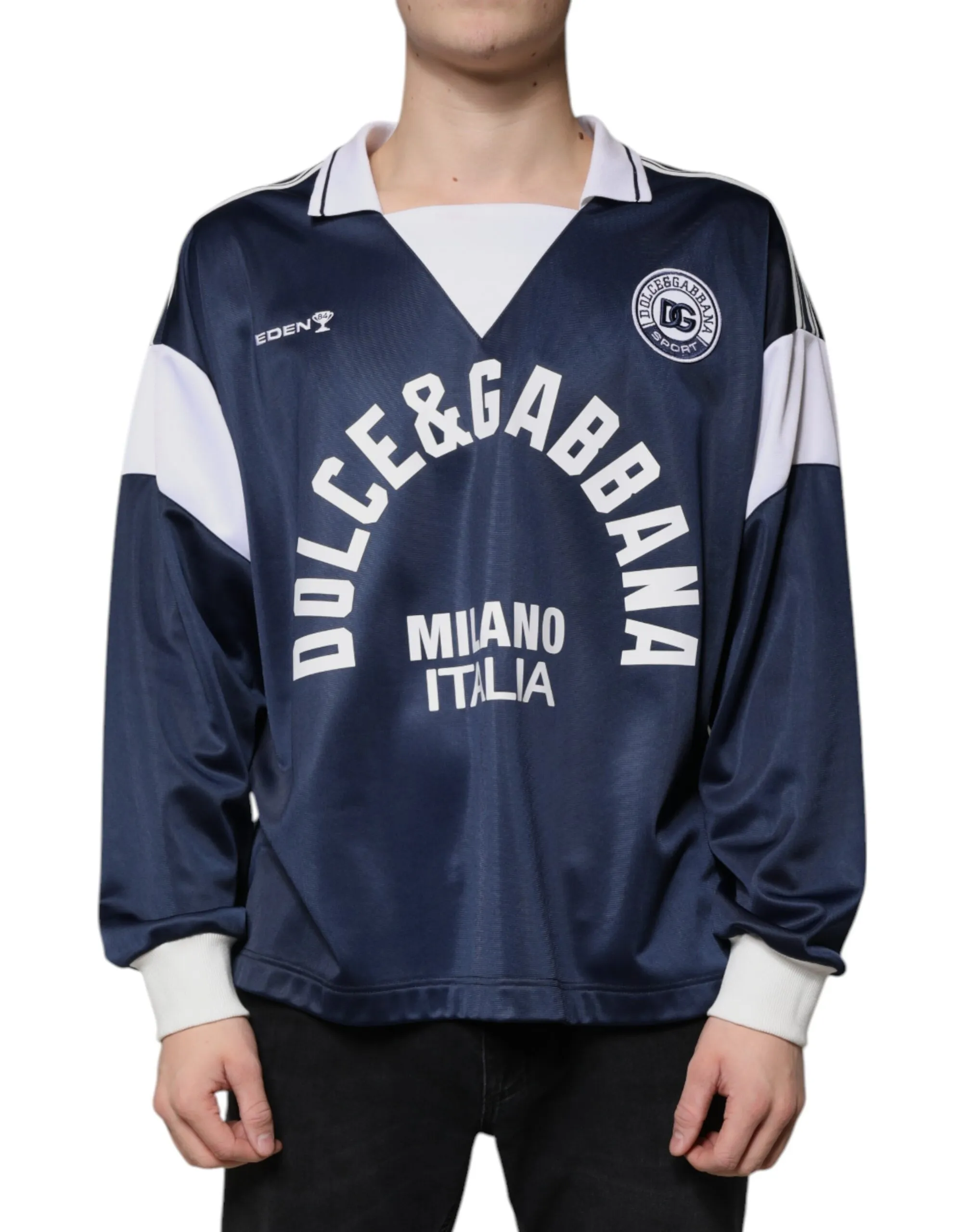 Dolce & Gabbana Men's Blue White Milano Long Sleeve Jersey T-shirt