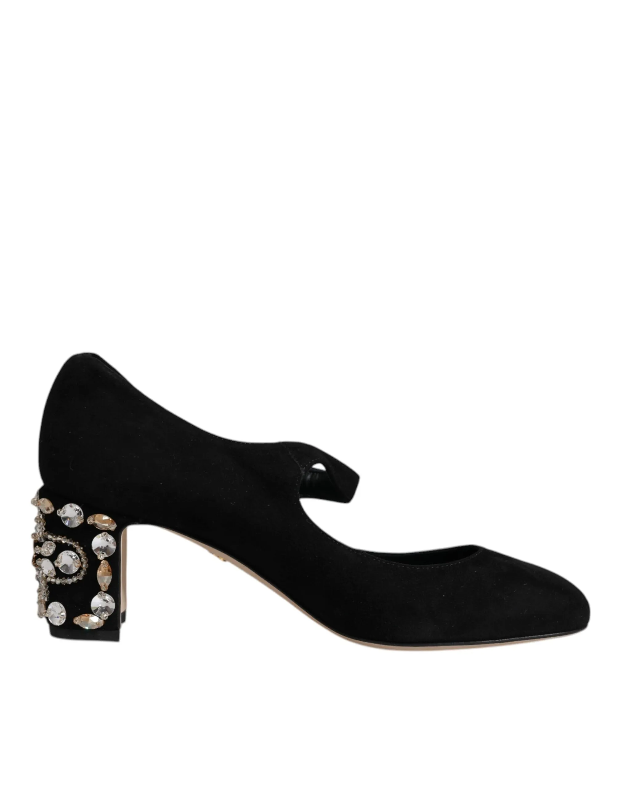 Dolce & Gabbana Women's Black Suede Crystal Mary Jane Heels Shoes