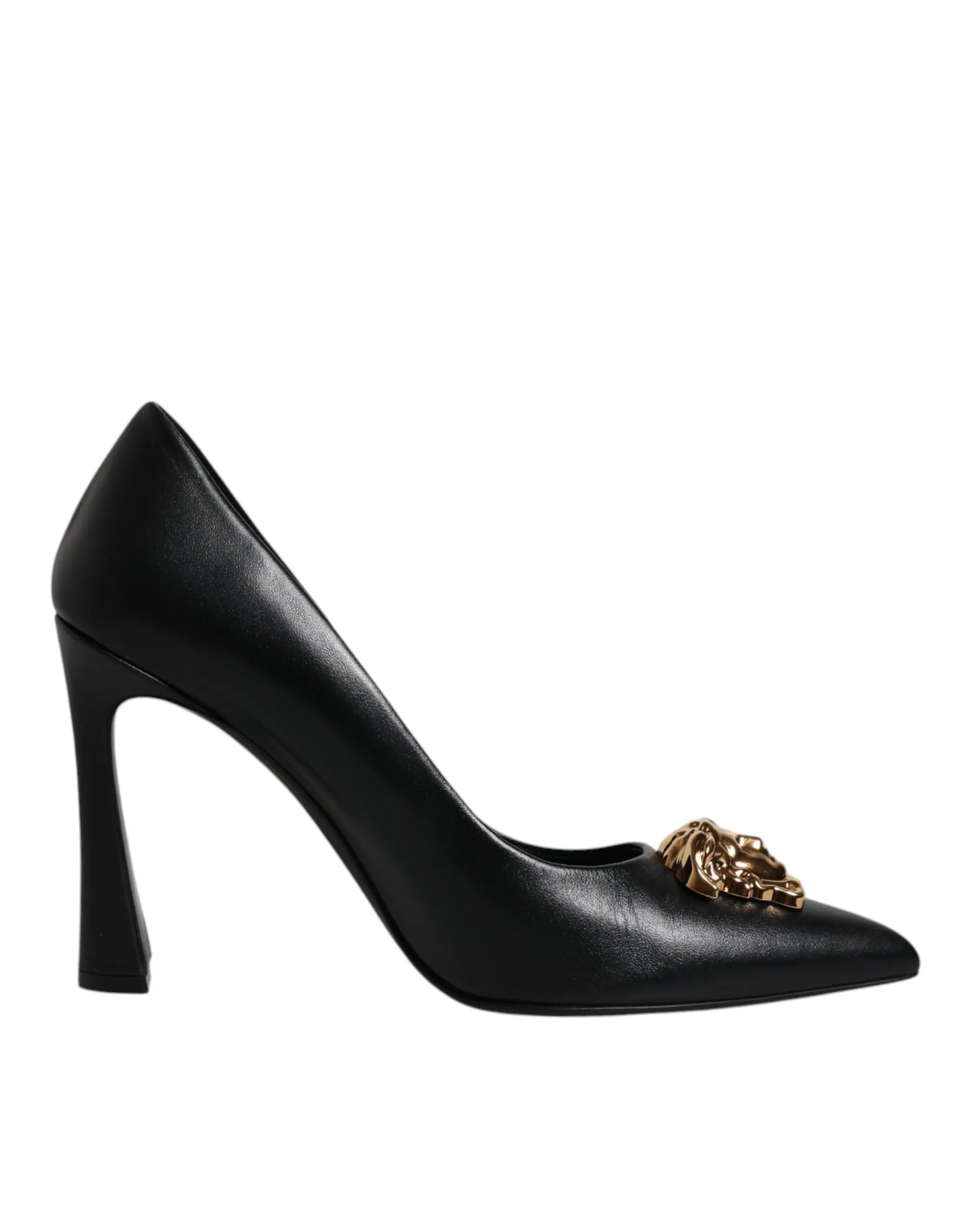 Versace Women's Black Leather Logo Plaque High Heels Pumps Shoes
