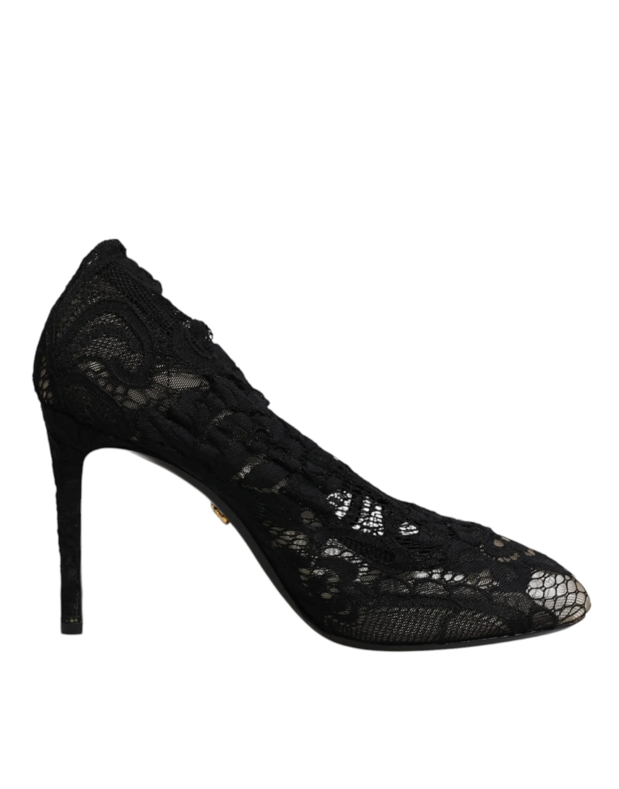 Dolce & Gabbana Women's Black Lace Stretch Heels Mid Calf Boots Shoes