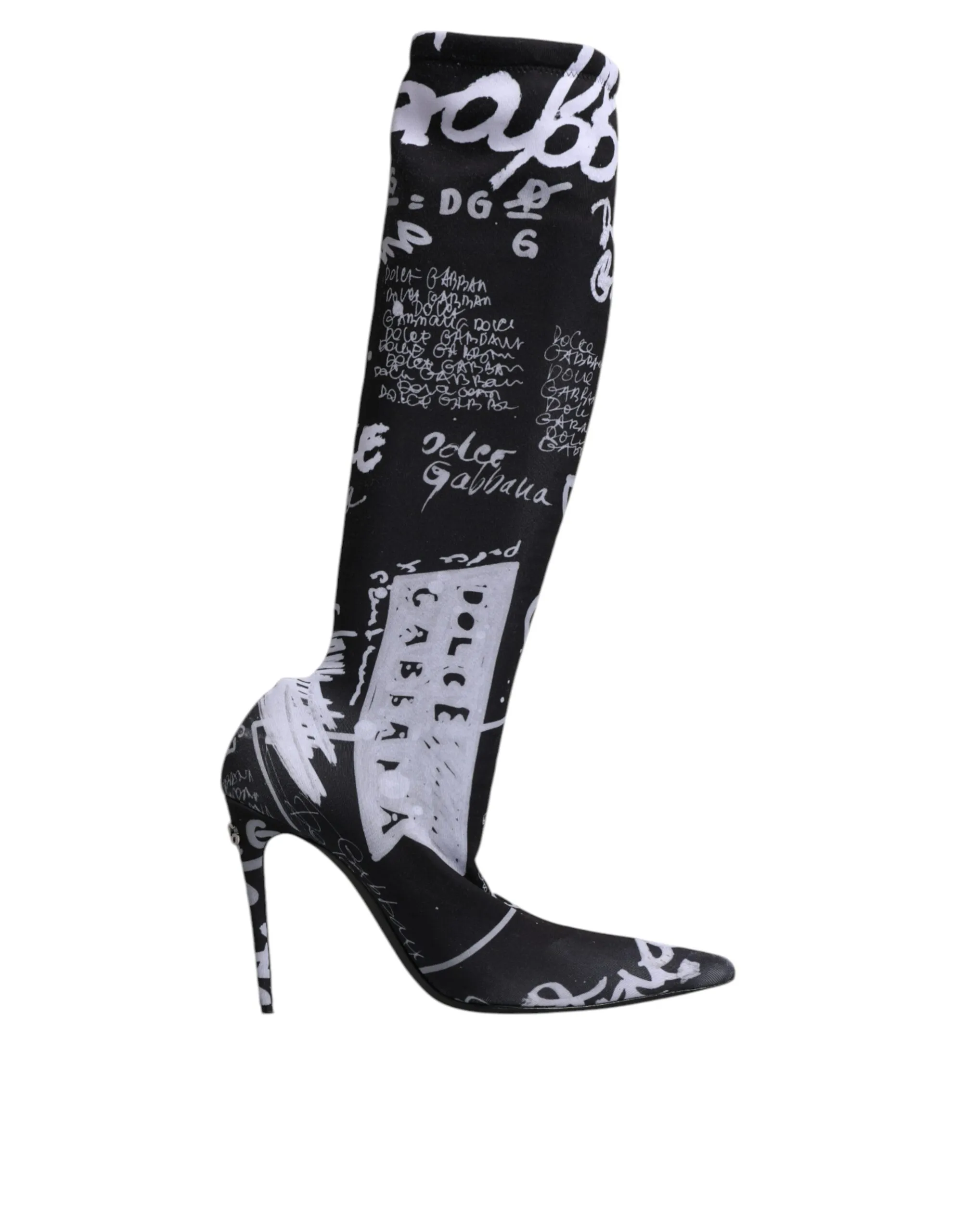 Dolce & Gabbana Women's Black Logo Stretch Heels High Boots Shoes