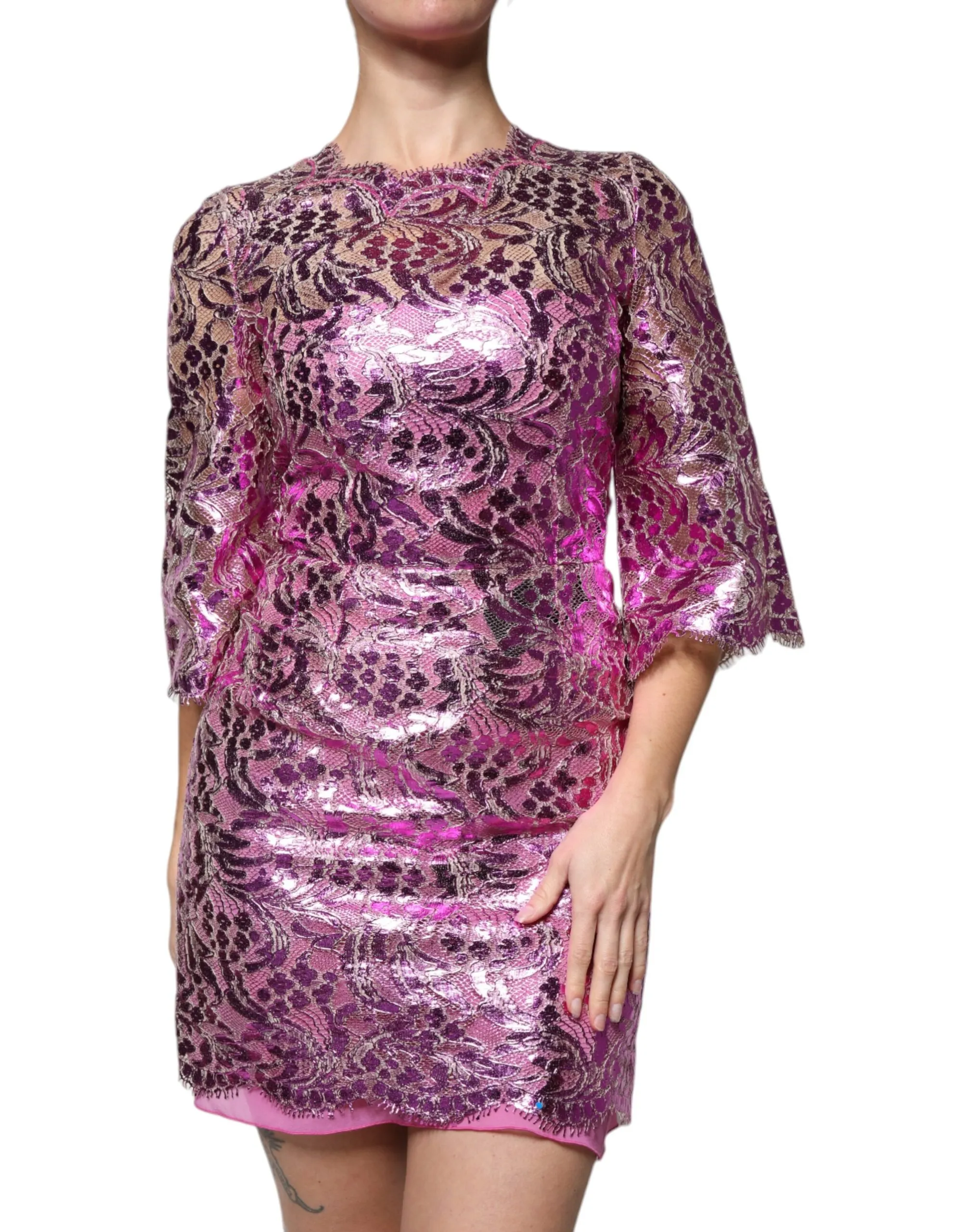 Dolce & Gabbana Women's Metallic Fuchsia Floral Sheath Mini Dress