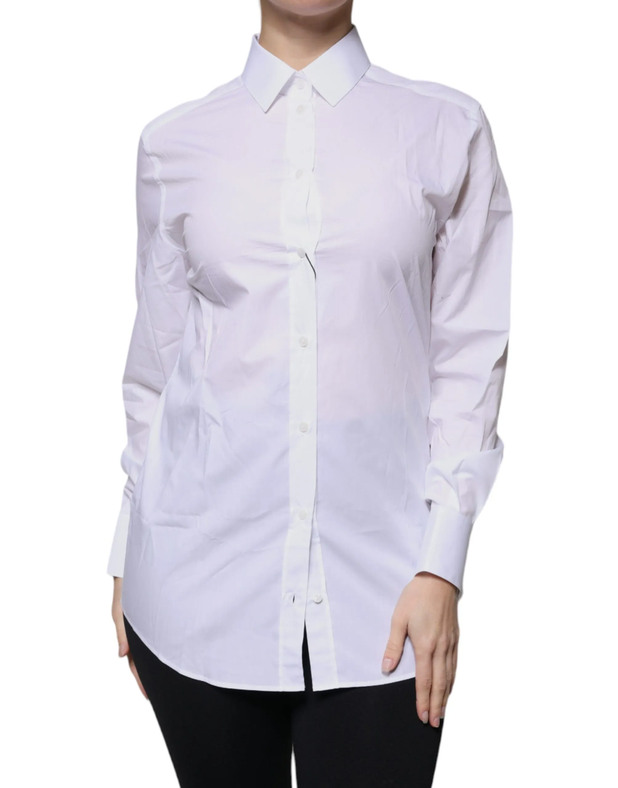 Dolce & Gabbana Women's White Cotton Collared Long Sleeves Shirt Top