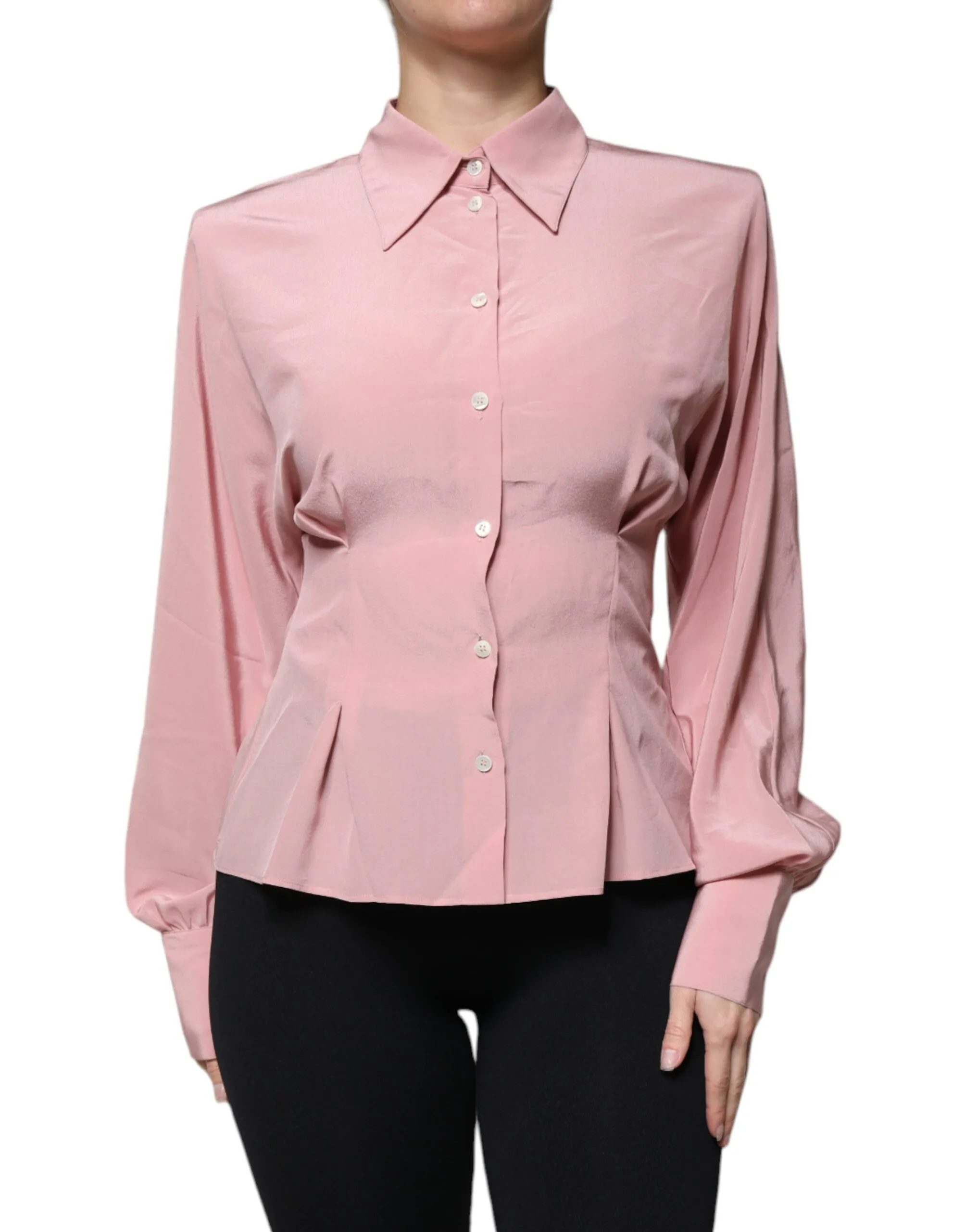 Dolce & Gabbana Women's Pink Cotton Long Sleeves Collared Blouse Top