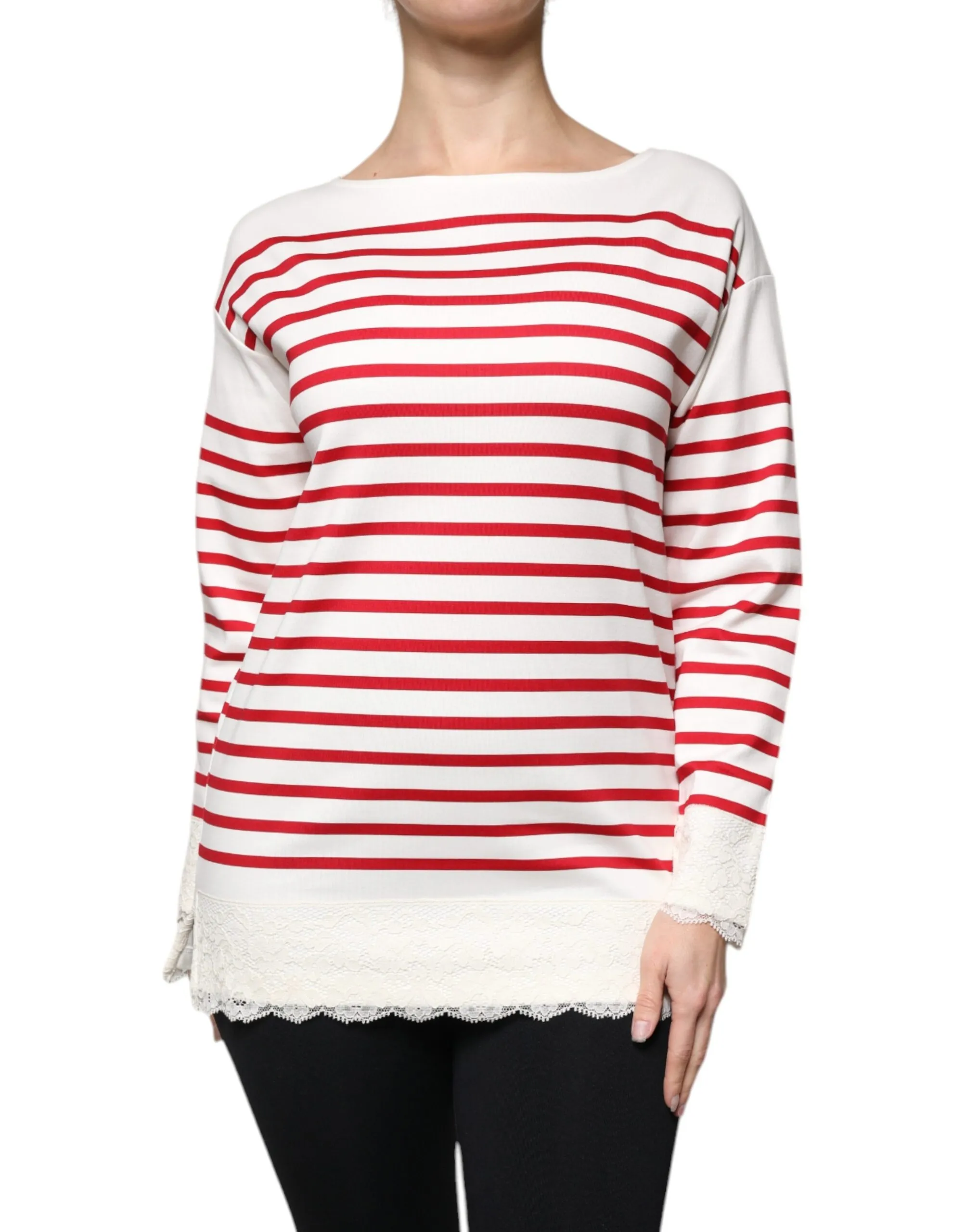 Dolce & Gabbana Women's White Red Stripes Cotton Long Sleeves Top