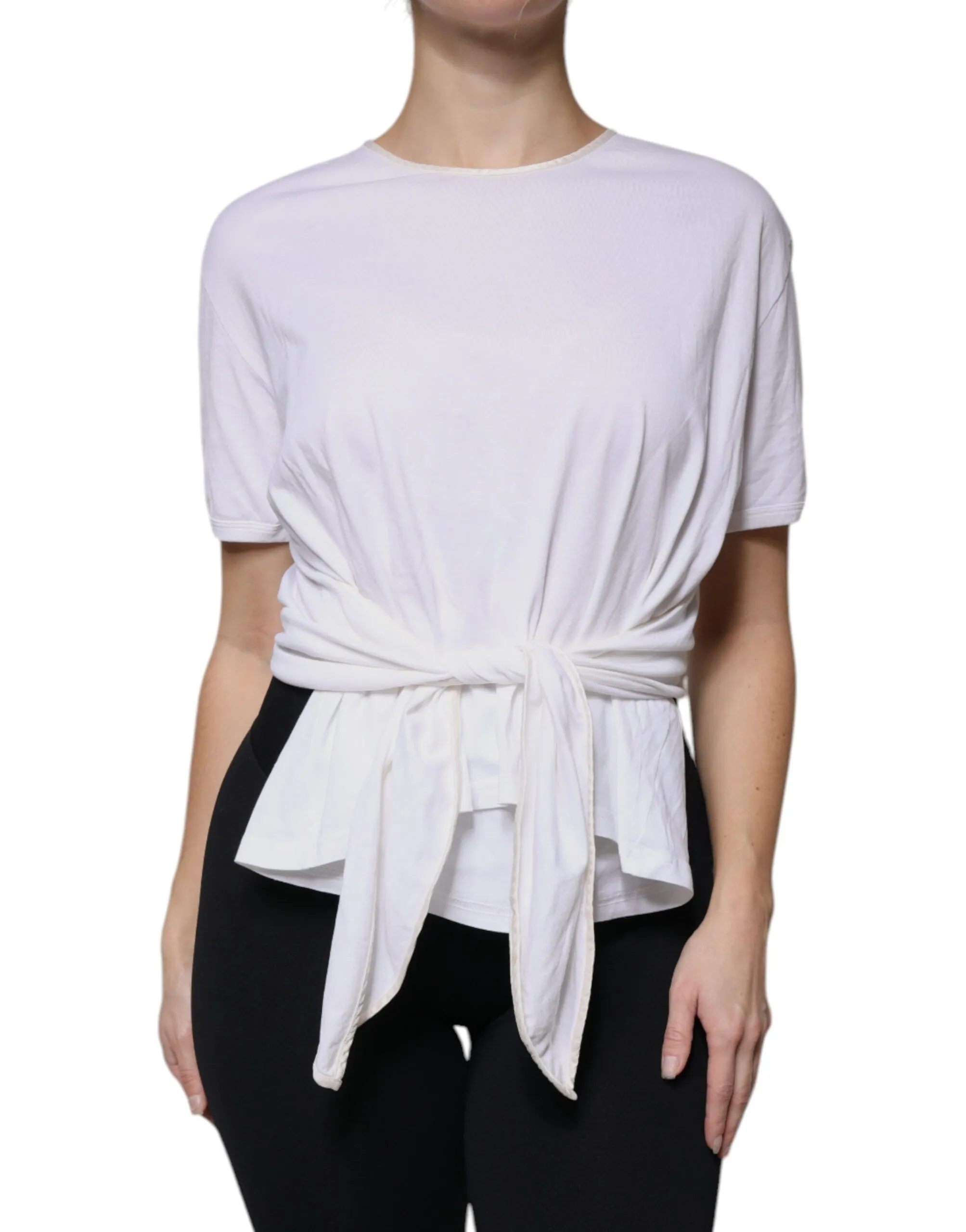 Dolce & Gabbana Women's White Cotton Silk Round Neck Wrap Blouse Top
