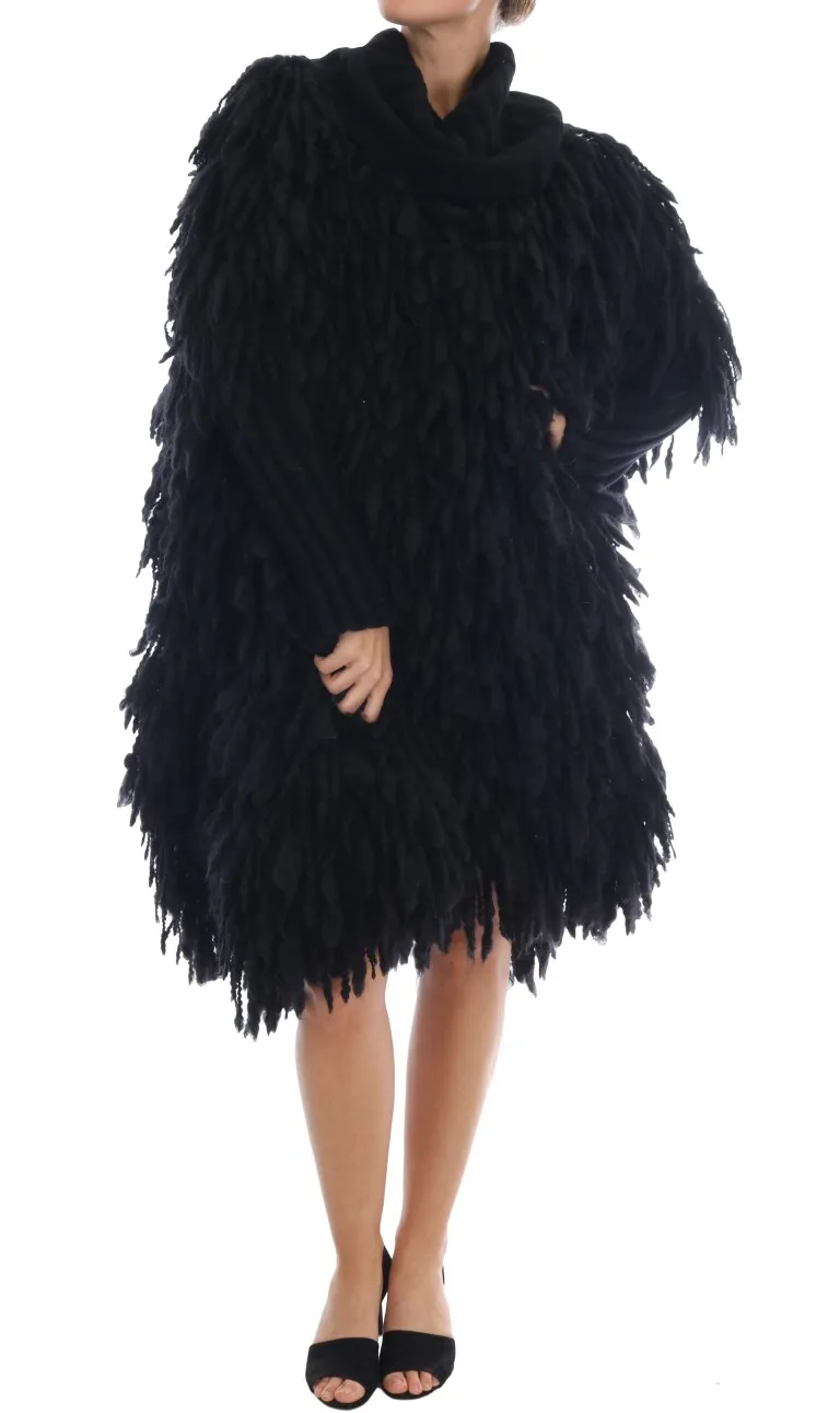 Dolce & Gabbana Women's Elegant Black Fringed Wool-Cashmere Sweater
