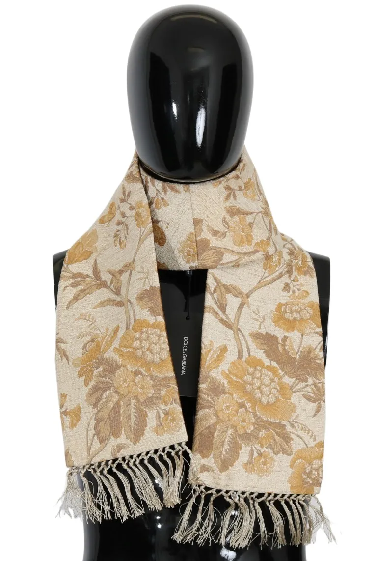 Dolce & Gabbana Men's Elegant Beige Gold Jacquard Stole Scarf