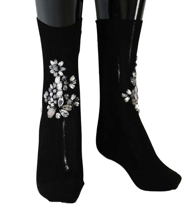 Dolce & Gabbana Women's Crystal Embellished Black Knit Stockings