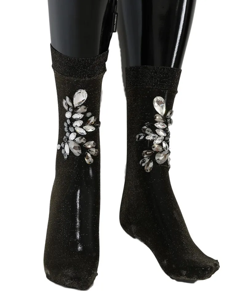 Dolce & Gabbana Women's Crystal-Embellished Black Mid-Calf Stockings