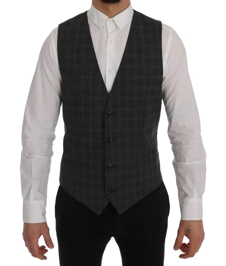 Dolce & Gabbana Men's Elegant Striped Gray Wool Blend Waistcoat