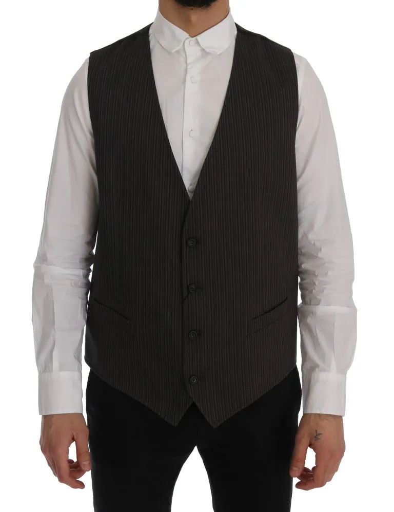 Dolce & Gabbana Men's Elegant Brown Striped Waistcoat Vest